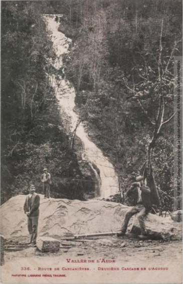 Vallée de l'Aude. 336. Route de Carcanières : deuxième cascade de l'Aguzou. - Toulouse : phototypie Labouche frères, marque LF au verso, [entre 1909 et 1925]. - Carte postale (1909/1925) - recto