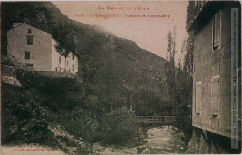 La vallée de l'Aude. 340. Carcanières : passerelle Roquelaure. - Toulouse : phototypie Labouche frères, marque LF au verso, [entre 1911 et 1925]. - Carte postale (1911/1925) - recto