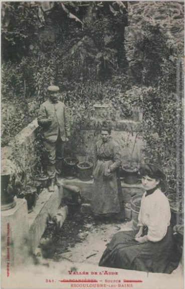 VVallée de l'Aude. 341. Escouloubre-les-Bains : source. - Toulouse : phototypie Labouche frères, marque LF au verso, [entre 1909 et 1925]. - Carte postale (1909/1925) - recto