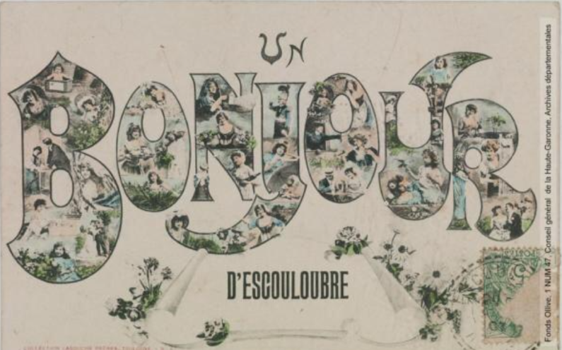 Un bonjour d'Escouloubre. - Toulouse : phototypie Labouche frères, marque LF au verso, [entre 1905 et 1925], tampon de la poste de 1907. - Carte postale. - (collection Labouche frères, n° 67) (1905/1925) - recto