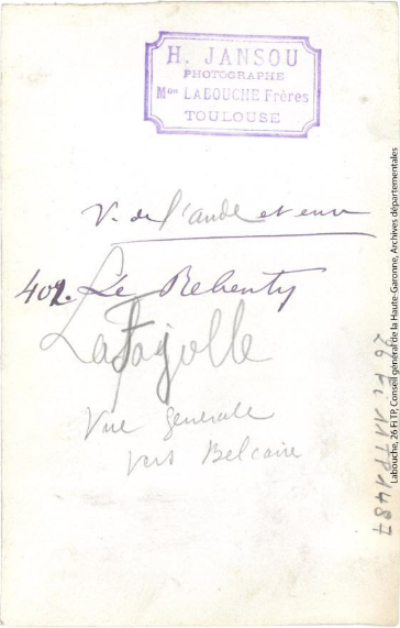 Belvianes-et-Cavirac (Aude) : gorges de la Pierre-Lys / J.-E. Auclair photogr. - [entre 1920 et 1950] p2 verso