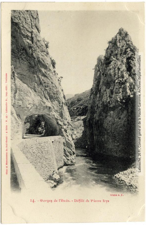 Vallée de l'Aude 14 -défilé de Pierre Lys -photographie Amédée Trantoul 1837-1910 -Toulouse -Labouche frères 1900-1904 -Carte postale -Sites et monuments du Sud-Ouest 4e série p1
