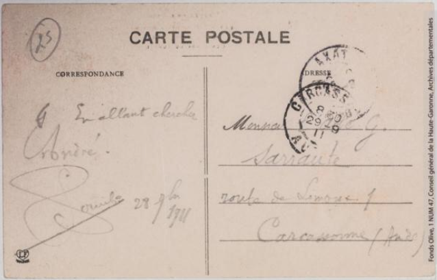 Vallée de l'Aude 143 -L'Aude et la route dans la Pierre-Lys -ouverture du tunnel -photo Henri Jansou 1874-1966 -Toulouse -phototypie Labouche frères, marque LF au verso 1904-1925-CPA p2 verso