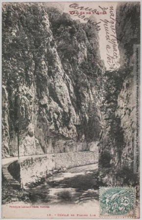 Vallée de l'Aude 15. Défilé de Pierre-Lys -photographie Amédée Trantoul 1837-1910 -Toulouse -phototypie Labouche frères, marque LF au verso 1900-1904 -CPA p1