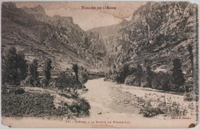 Vallée de l'Aude 17 - L'Aude à la sortie de Pierre-Lys - photographie Amédée Trantoul 1837-1910 - Toulouse - phototypie Labouche frères, entre 1900 et 1925 - Carte postale p1