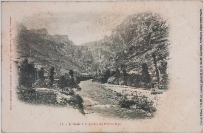 Vallée de l'Aude 17 L'Aude à la sortie de Pierre-Lys -photo Amédée Trantoul 1837-1910 -Toulouse -Labouche frères 1900-1904 - CPA Sites et monuments du Sud-Ouest, 4e série p1