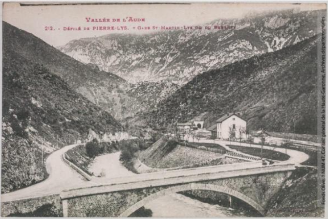 Vallée de l'Aude 212 -Défilé de Pierre-Lys -gare Saint-Martin-Lys ou du Rebenty -Toulouse -phototypie Labouche frères, marque LF au verso 1911-1925 -CPA p1