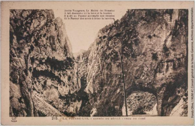 Vallée de l'Aude 215 -La Pierre-Lys -entrée du défilé -le trou du curé -Toulouse -éditions Pyrénées-Océan, Labouche frères, marque LF 1930-1937 -CPA p1