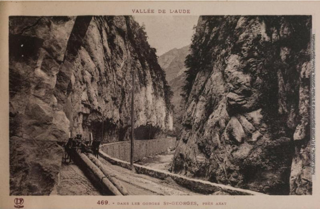 Vallée de l'Aude 469 - Dans les gorges Saint-Georges, près Axat - Toulouse - phototypie Labouche frères, marque LF 1934 - Carte postale p1