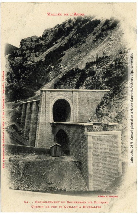 Vallée de l'Aude 54 -Prolongement souterrain Bourrec, chemin de fer Quillan Rivesaltes -photo Amédée Trantoul 1837-1910 -Labouche frères 1900-1904 -CPA Sites et monuments du Sud-Ouest 4e p1