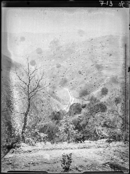 Donezan, Querigut, gorges de l'Aude à Usson, depuis le chemin de Rouze, Campagna. - janvier-mars 1935. Jardin Botanique et Arboretum Henri Gaussen (1880-1948)
