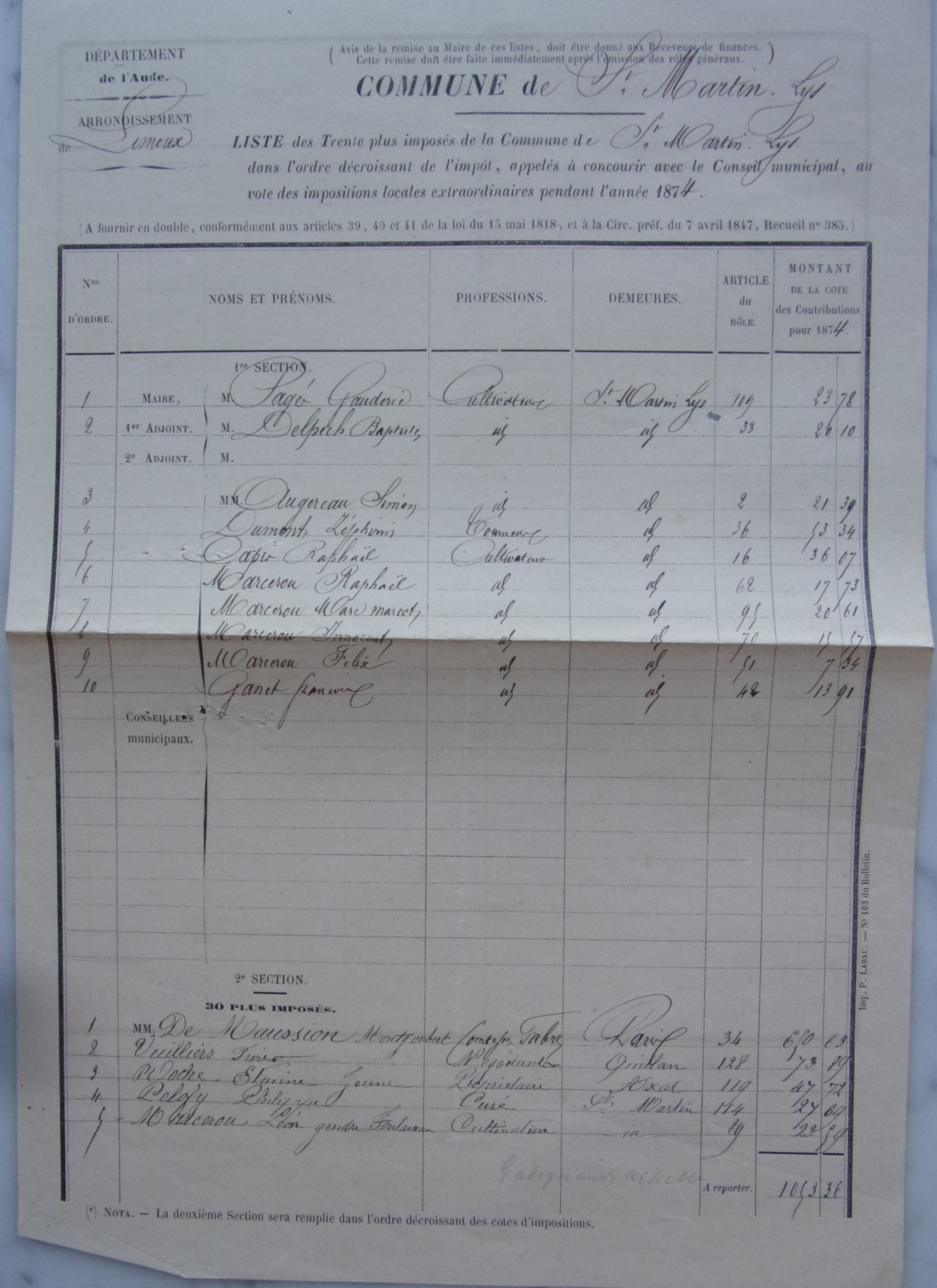 18740102 Liste des 30plus imposés de la commune p1