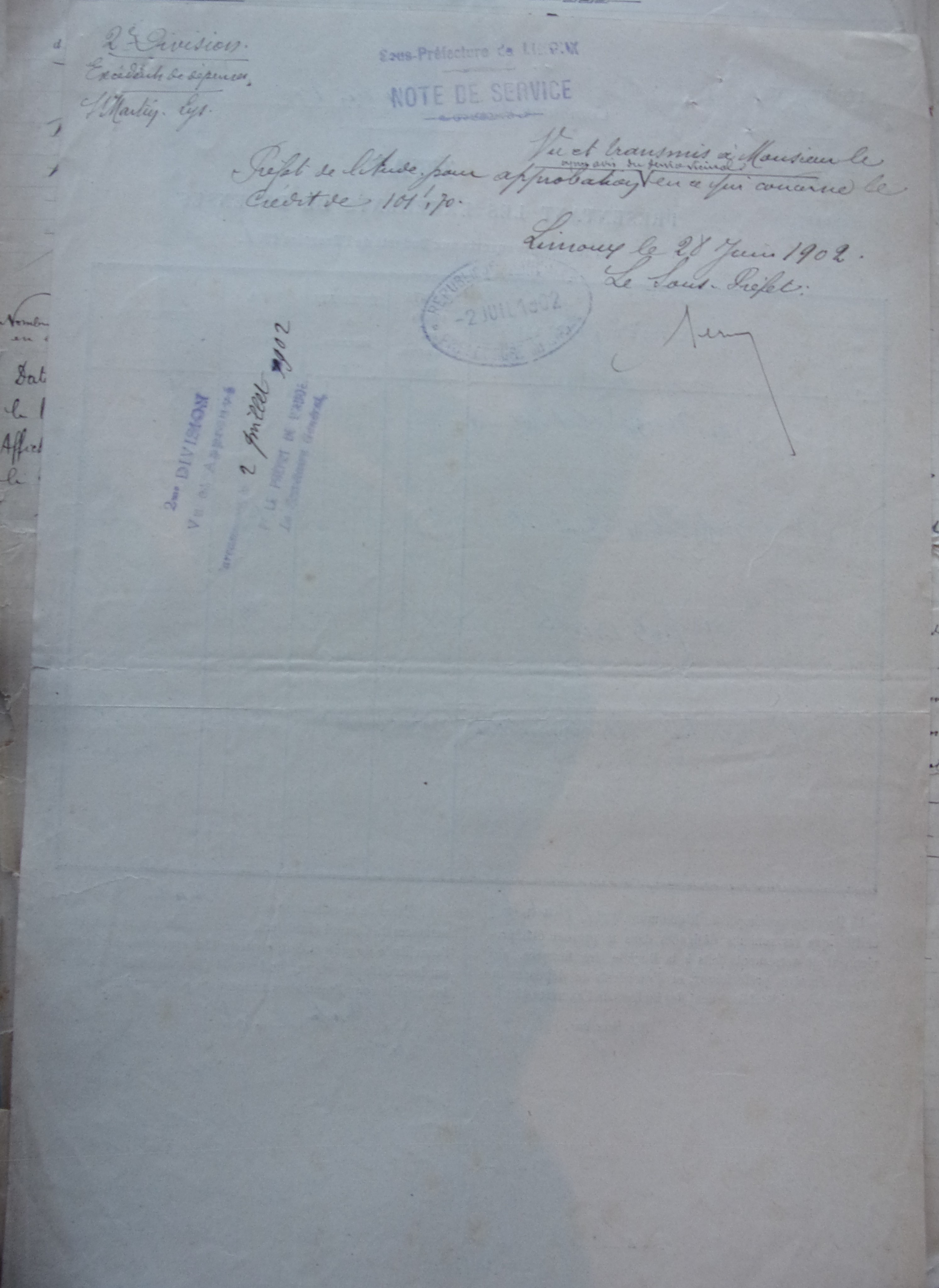 19010601 Etat présentant les excédents de dépenses exercice 1901 p2