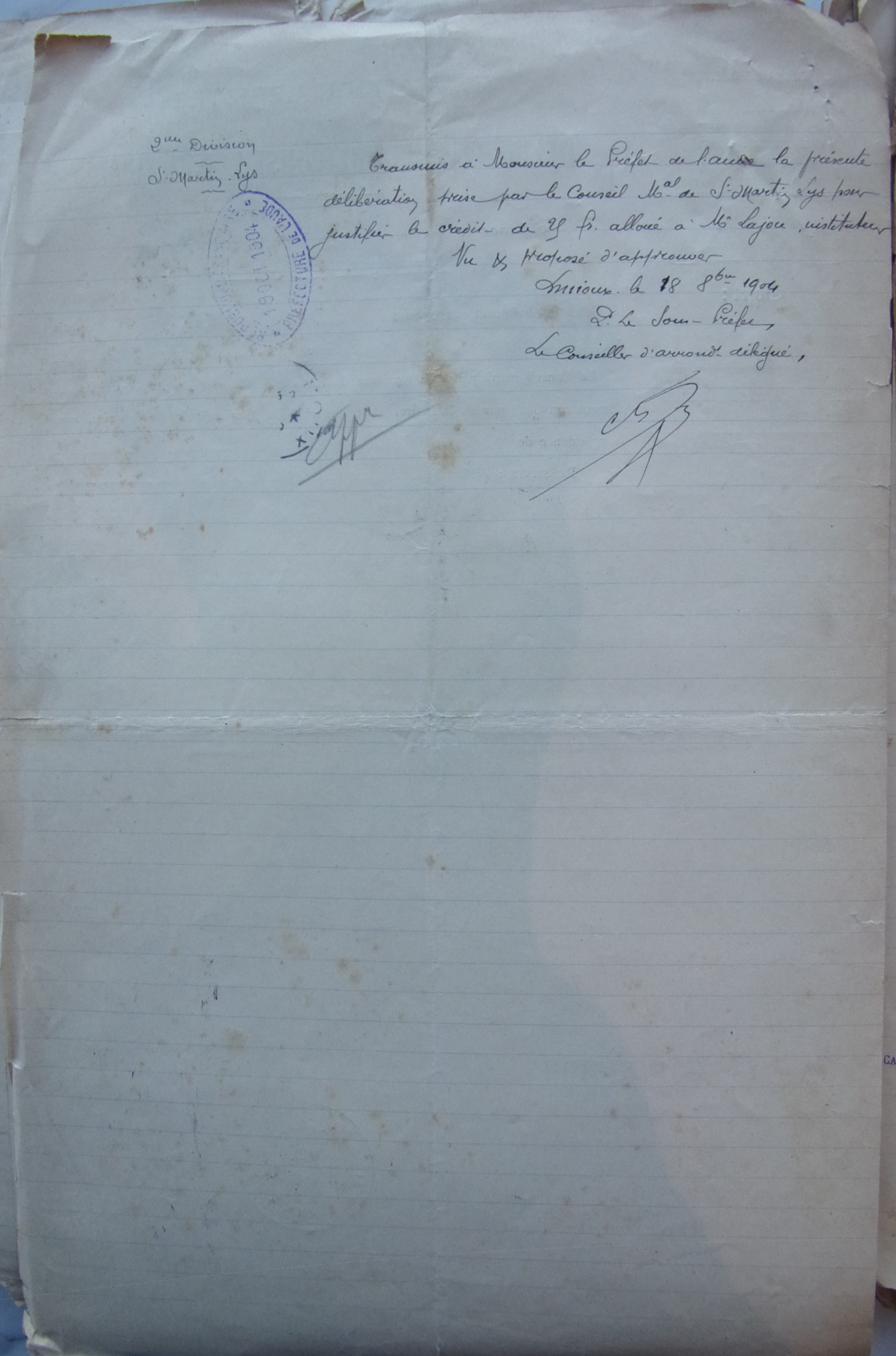 19041012 délibération conseil justification de dépenses communales (reboursement Lajou) p2 