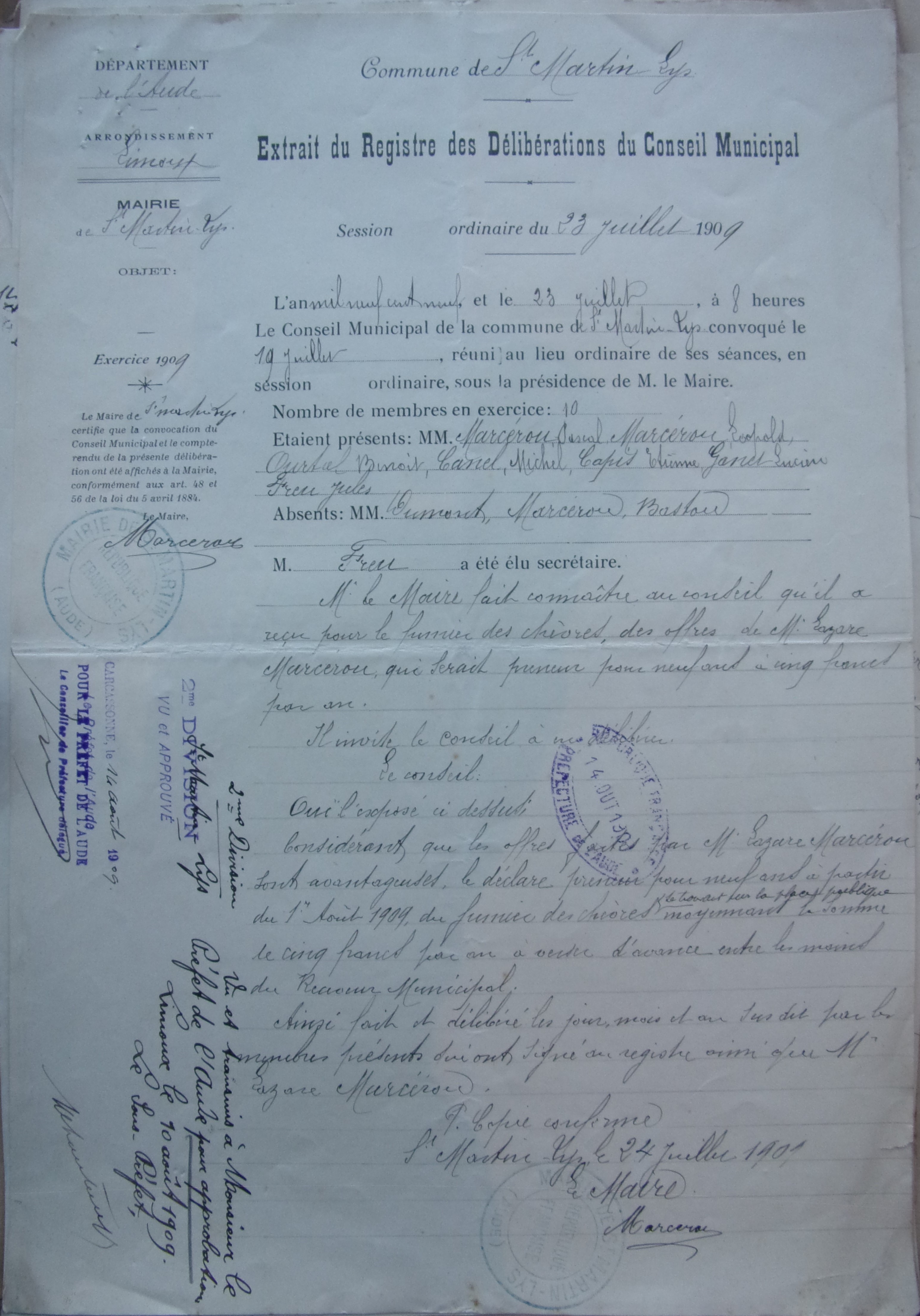 19090723 délibération conseil Vente du fumier de chèvres -double2