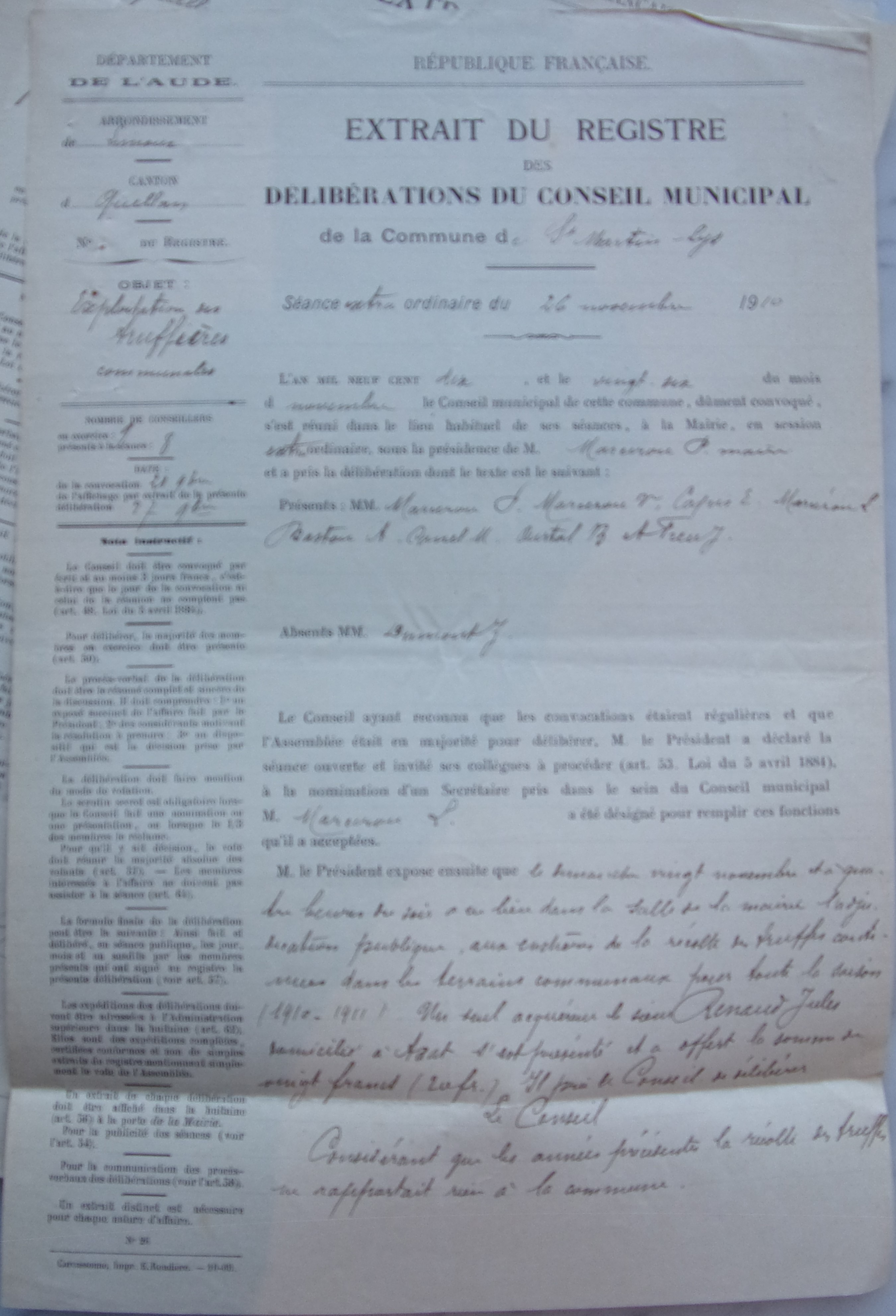 19101126 délibération conseil exploitation des truffières communales pd1