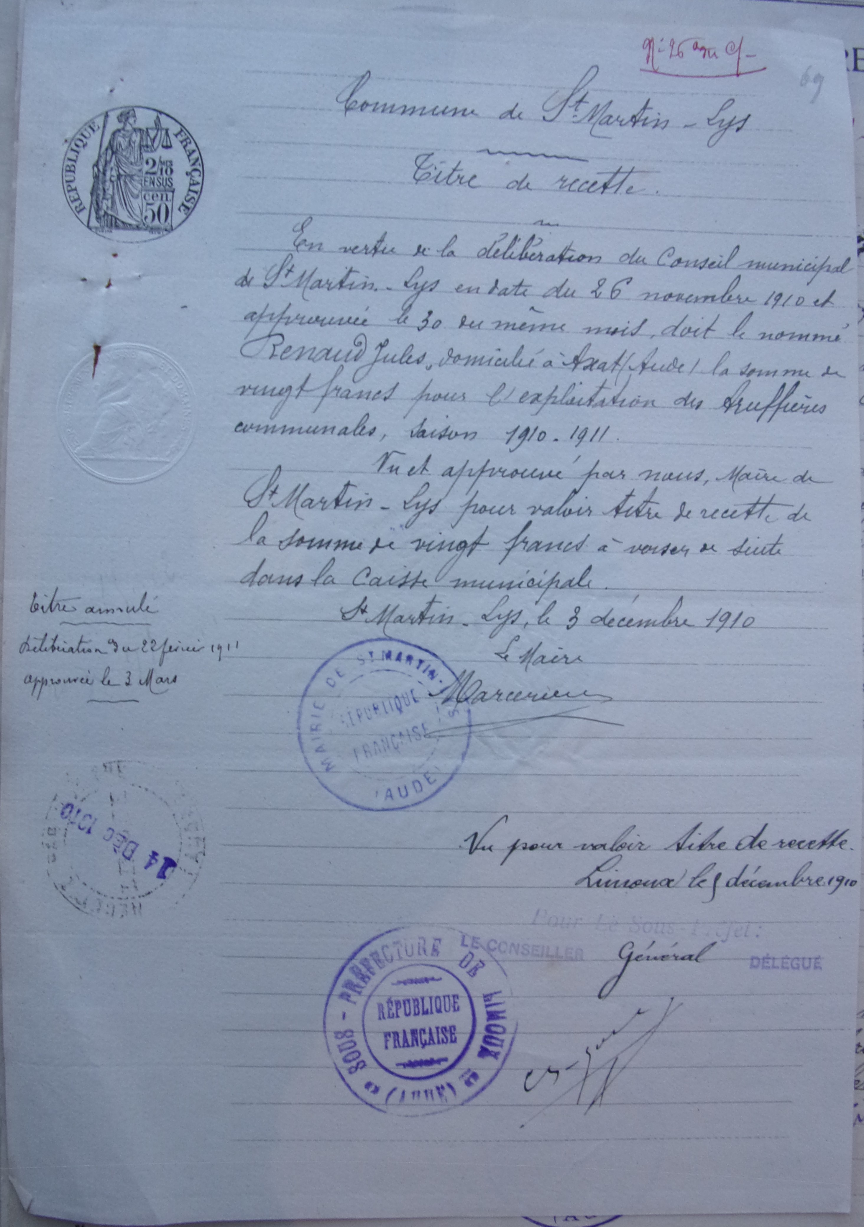 19101203 titre de recette - exploitation des truffières communales