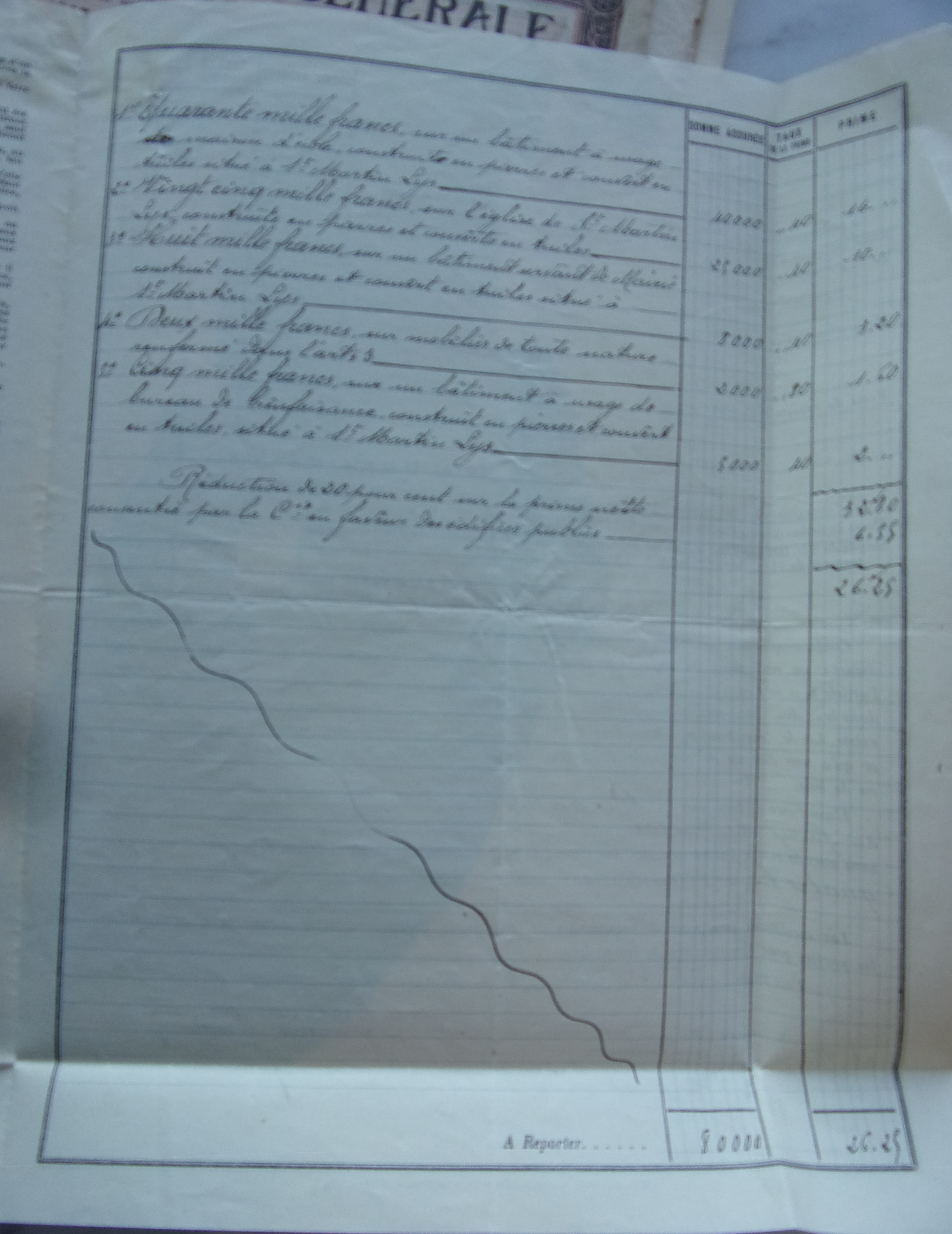 19230414 Copie Contrat d'assurance LA FRANCE école, église, mairie, bureau de bienfaisance , mobilier p3