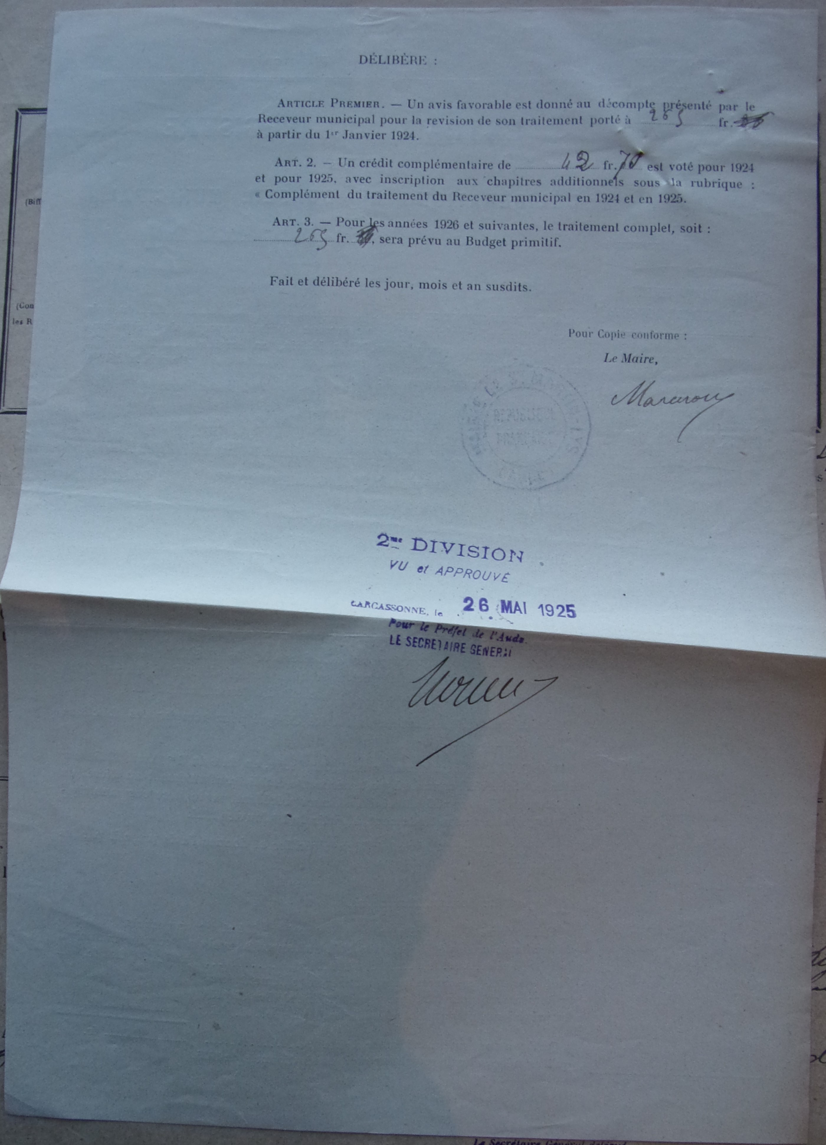 19250419 délibération conseil Validation du décompte du receveur communal p2