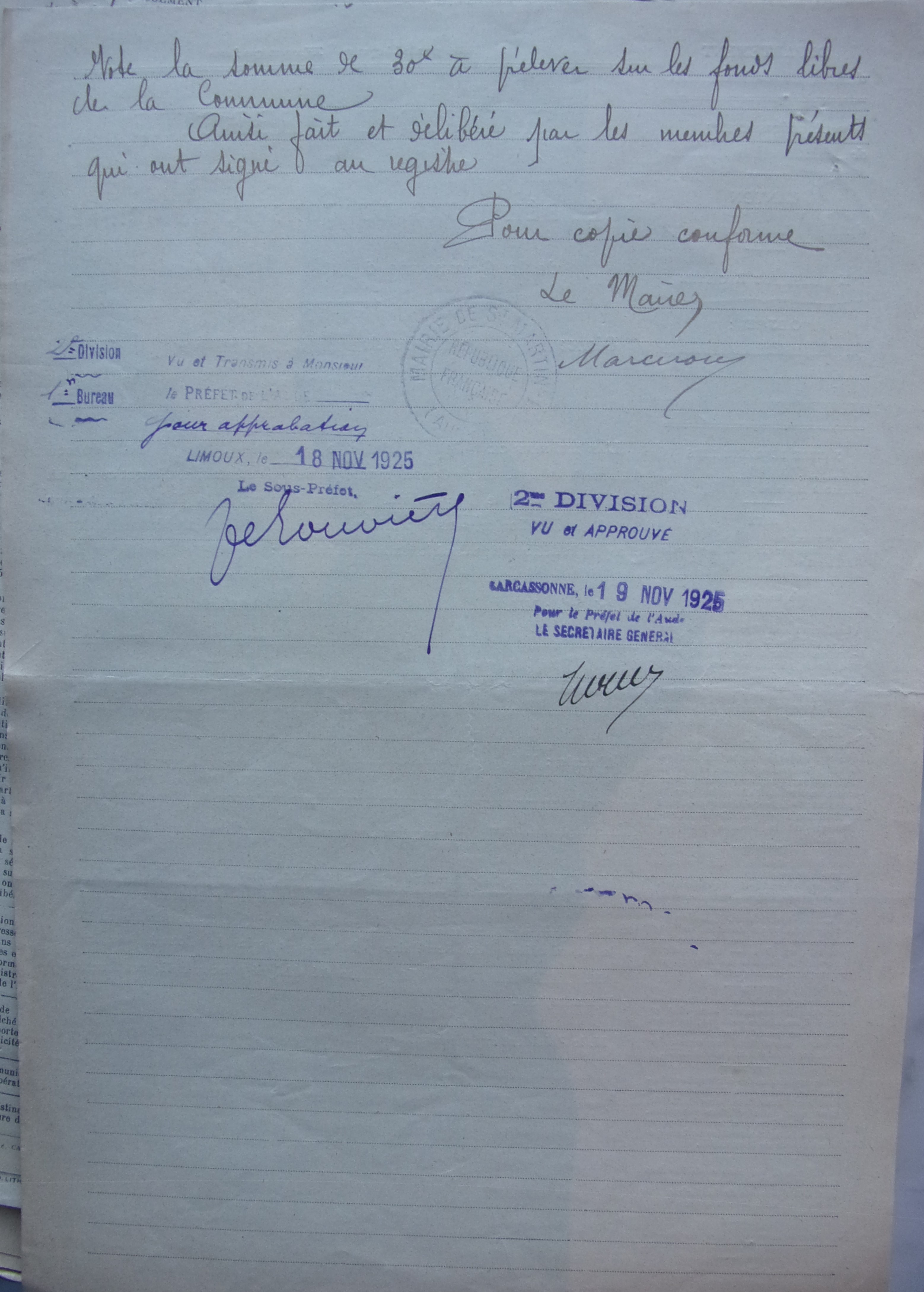 19251116 délibération conseil Vote d'une subvention en faveur de la colonie scolaire de La Nouvelle p2