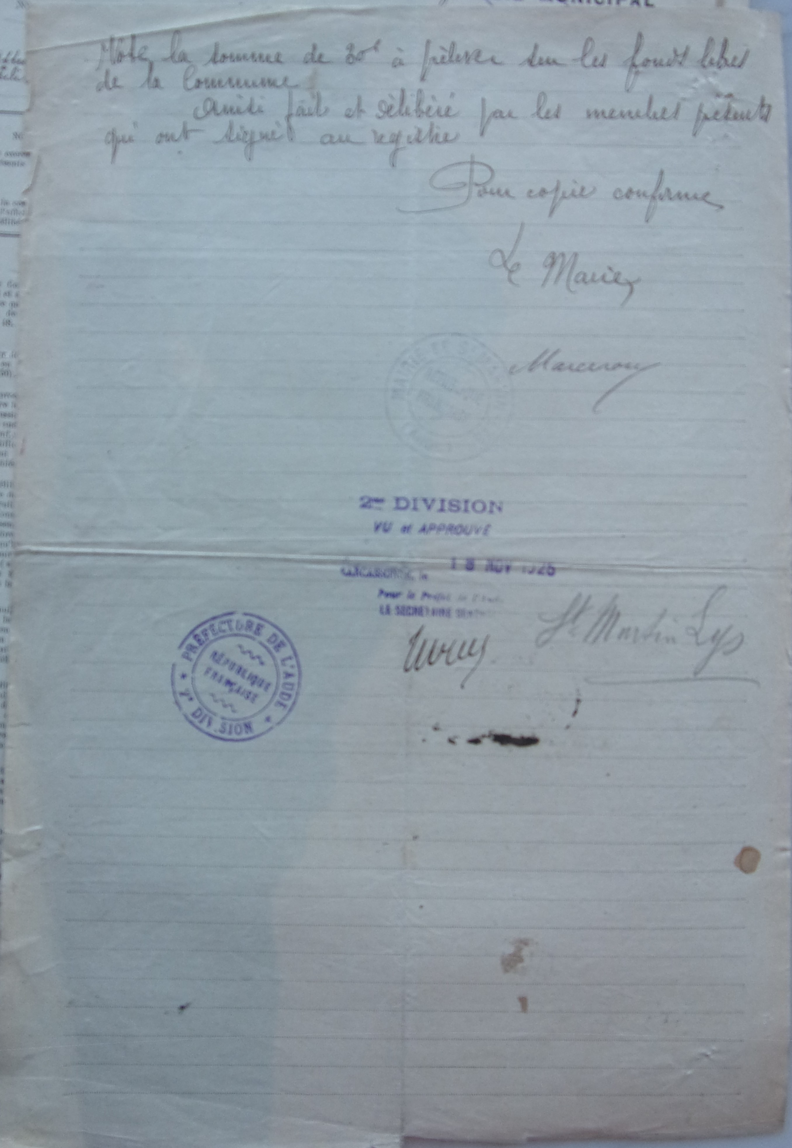 19251116 délibération conseil Vote d'une subvention en faveur de la colonie scolaire de La Nouvelle pd2