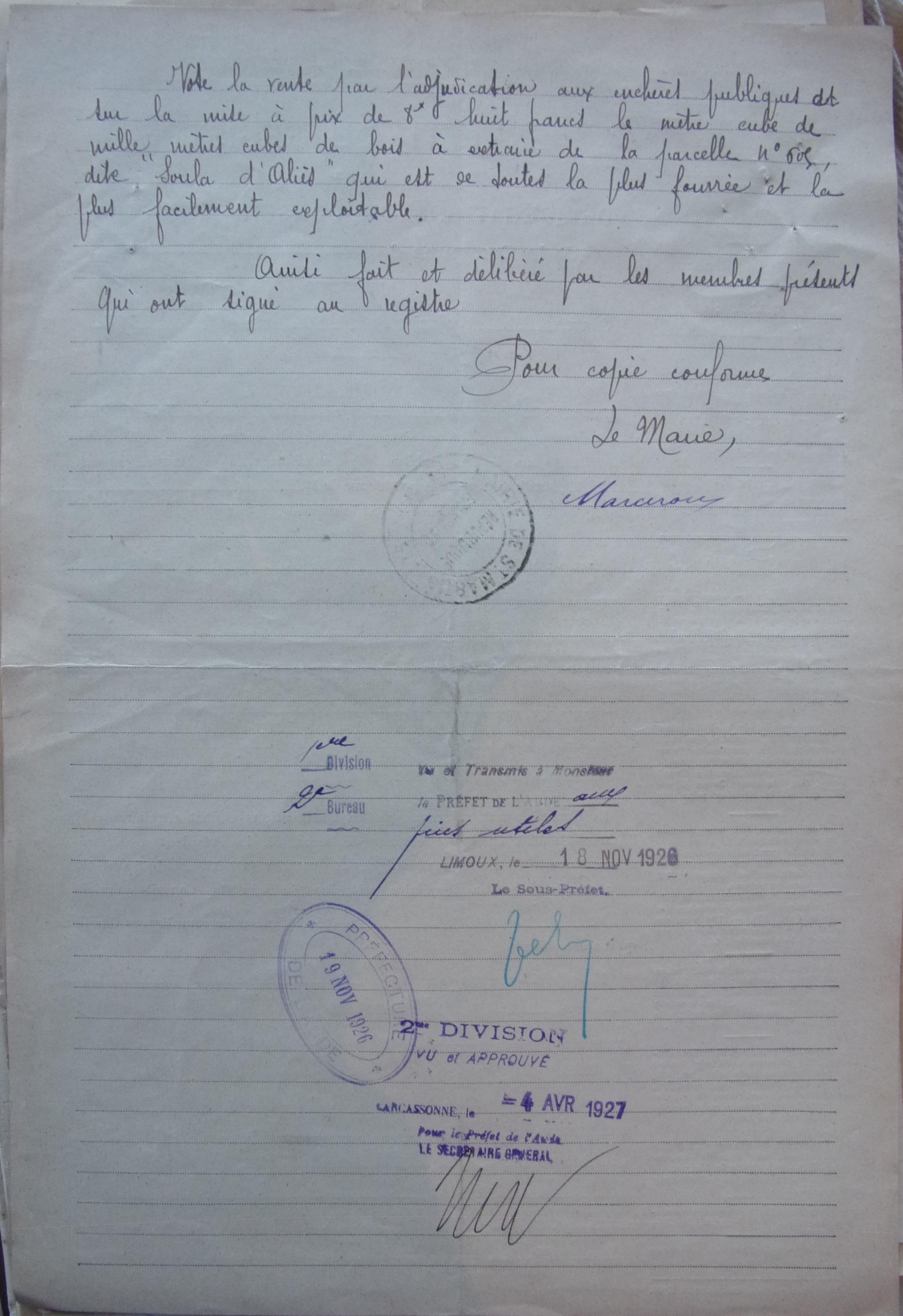 19261116 délibération conseil Demande d'une coupe de bois dans les vacants communaux p2
