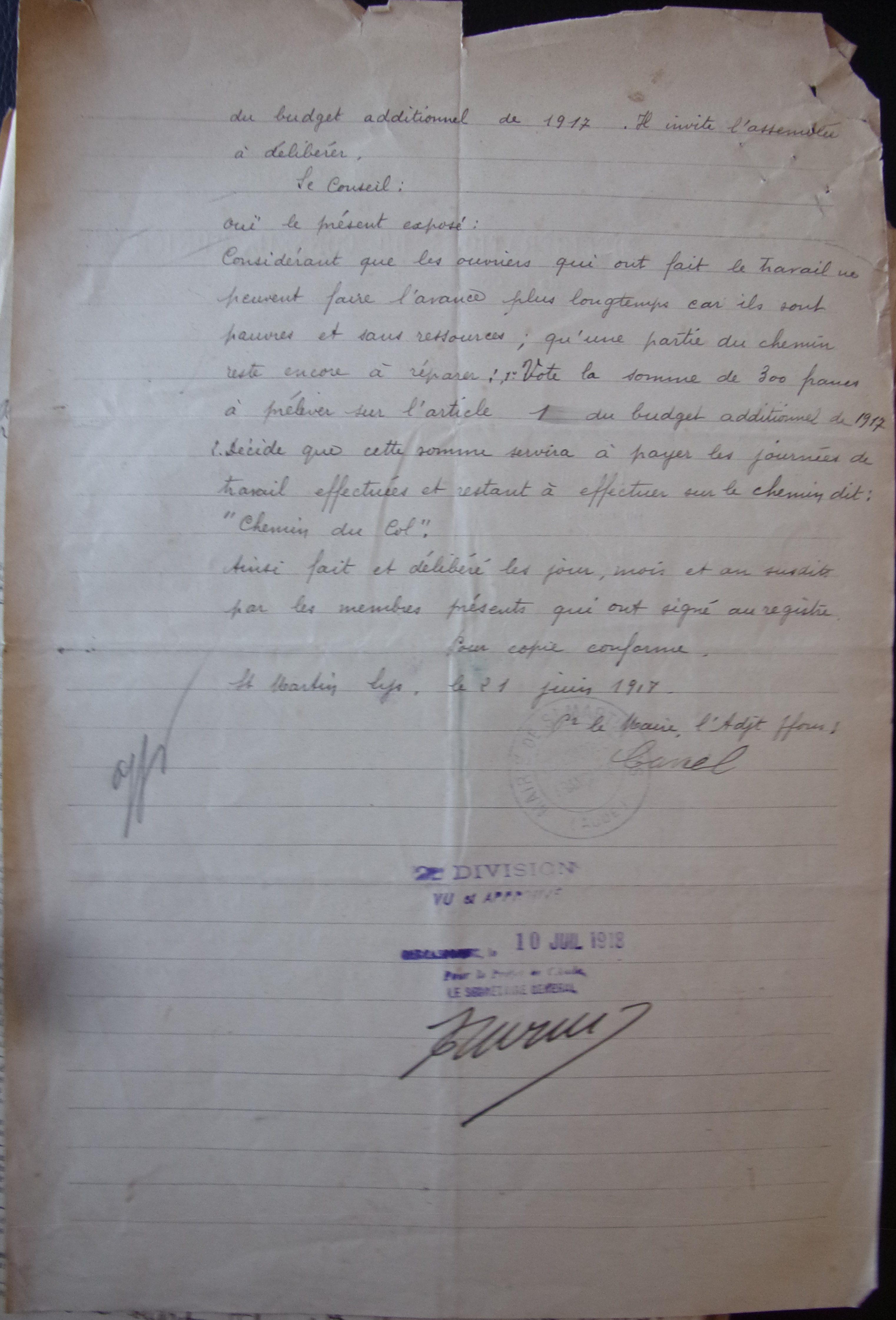 19180620 Demande de crédit à prélever pour réparer Chemin du Col pd2 100_8994