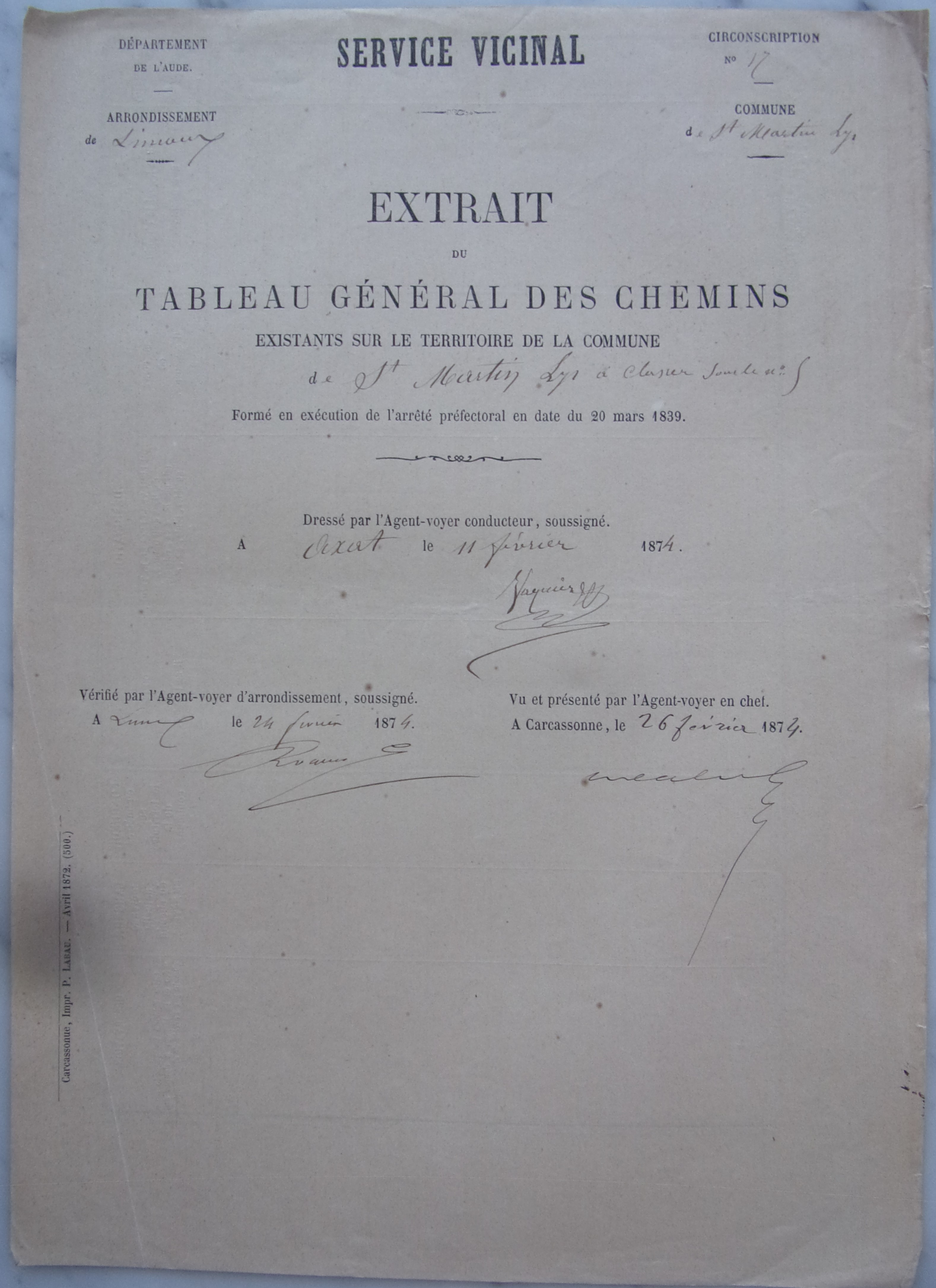 18740211 extrait tableau général des chemins Chemin vicinal entre Pas du loup et col de Quillan p1 100_9109