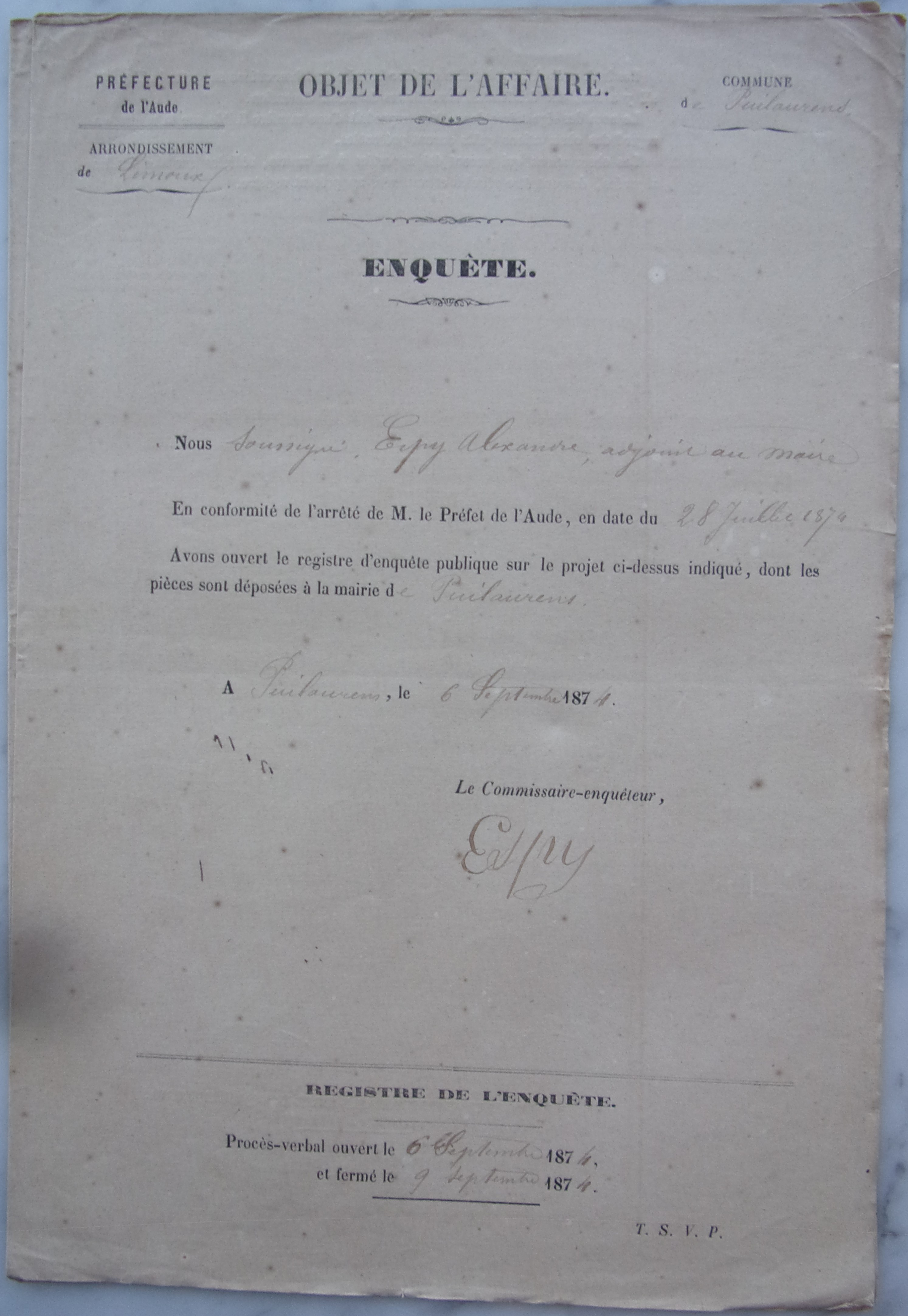 18740906 Enquête Chemin vicinal entre Pas du loup et col de Quillan p1 100_9085