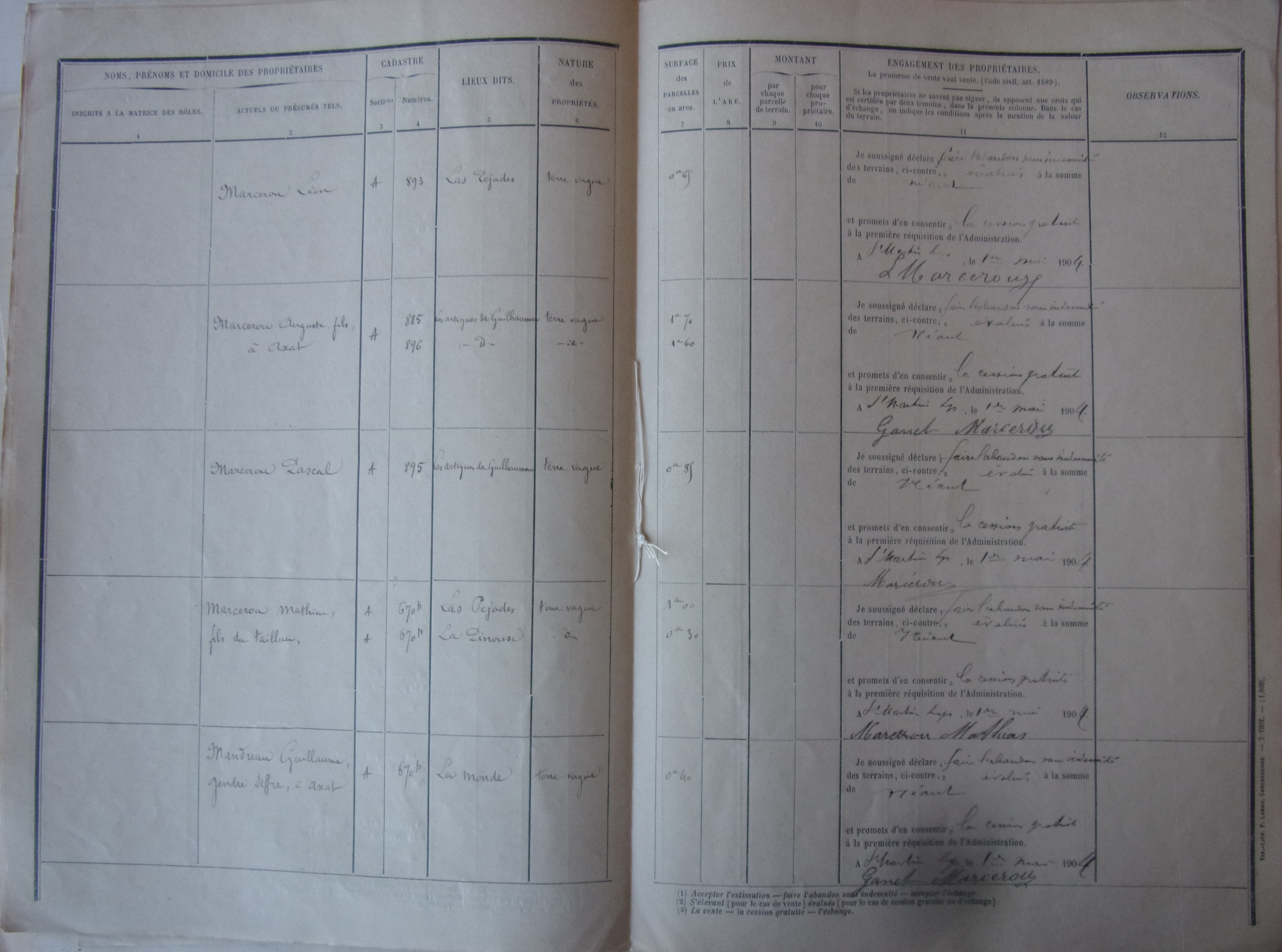19031201 Procès Verbal estimatif des terrains Construction du chemin rural de Planèzes p4 100_8891