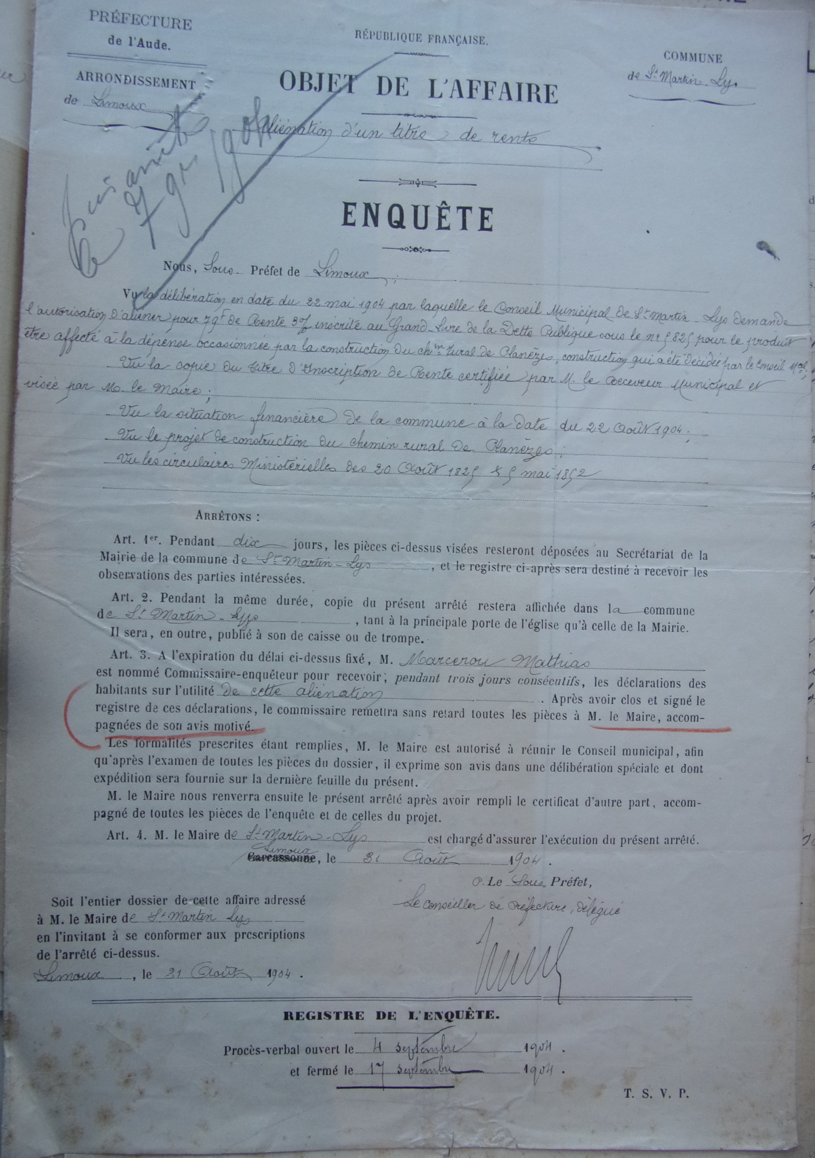19040831 Enquête sous préfet sur l'aliénation d'une rente p1 100_4819