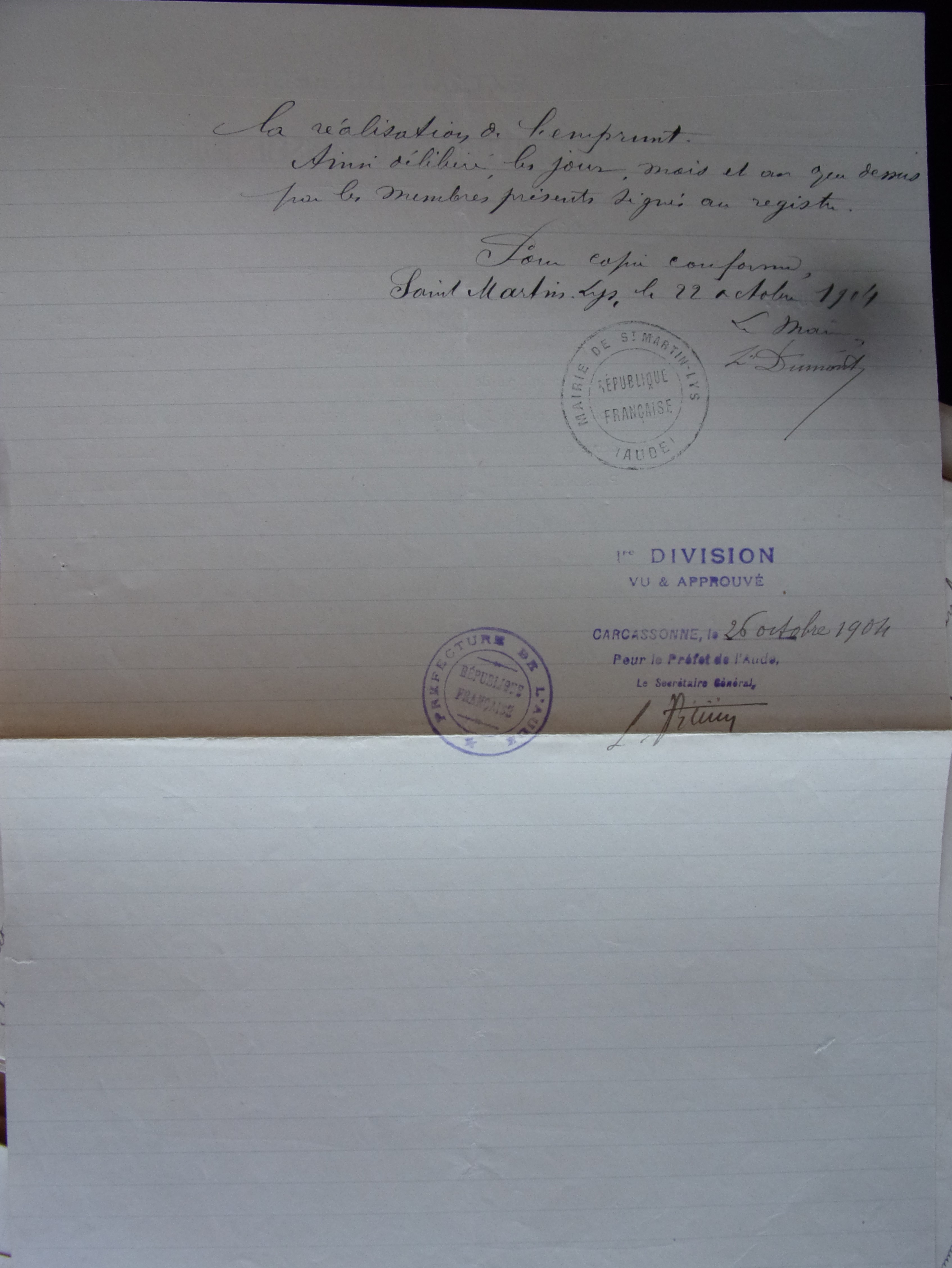 19041020 délibération conseil Vote d'un emprunt de 4100F au crédit foncier de France Construction du chemin rural de Planèzes p2 100_8887