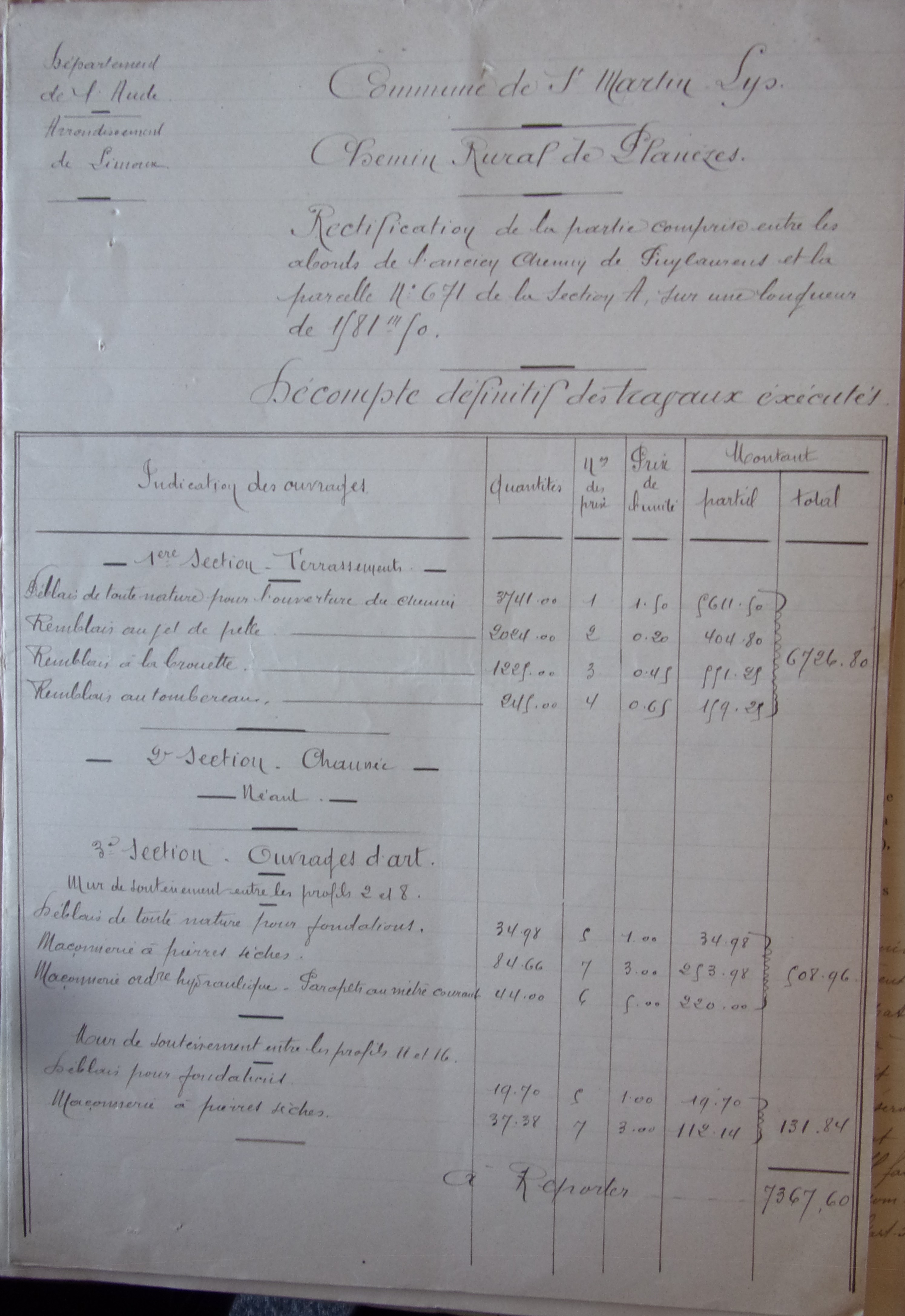 19060911 Décompte définitif des travaux exécutés Chemin rural de Planèzes p1 100_8875
