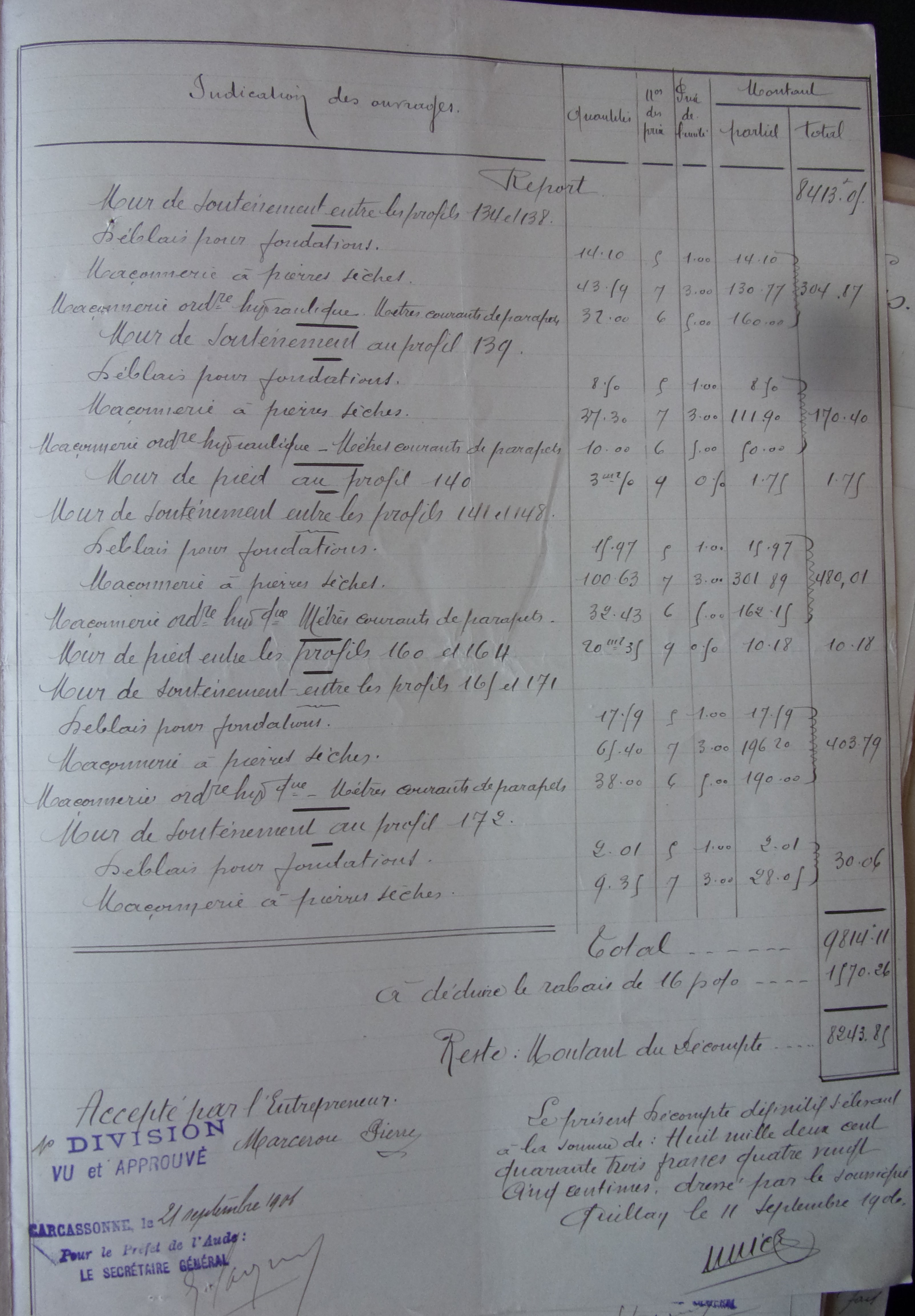 19060911 Décompte définitif des travaux exécutés Chemin rural de Planèzes p3 100_8878