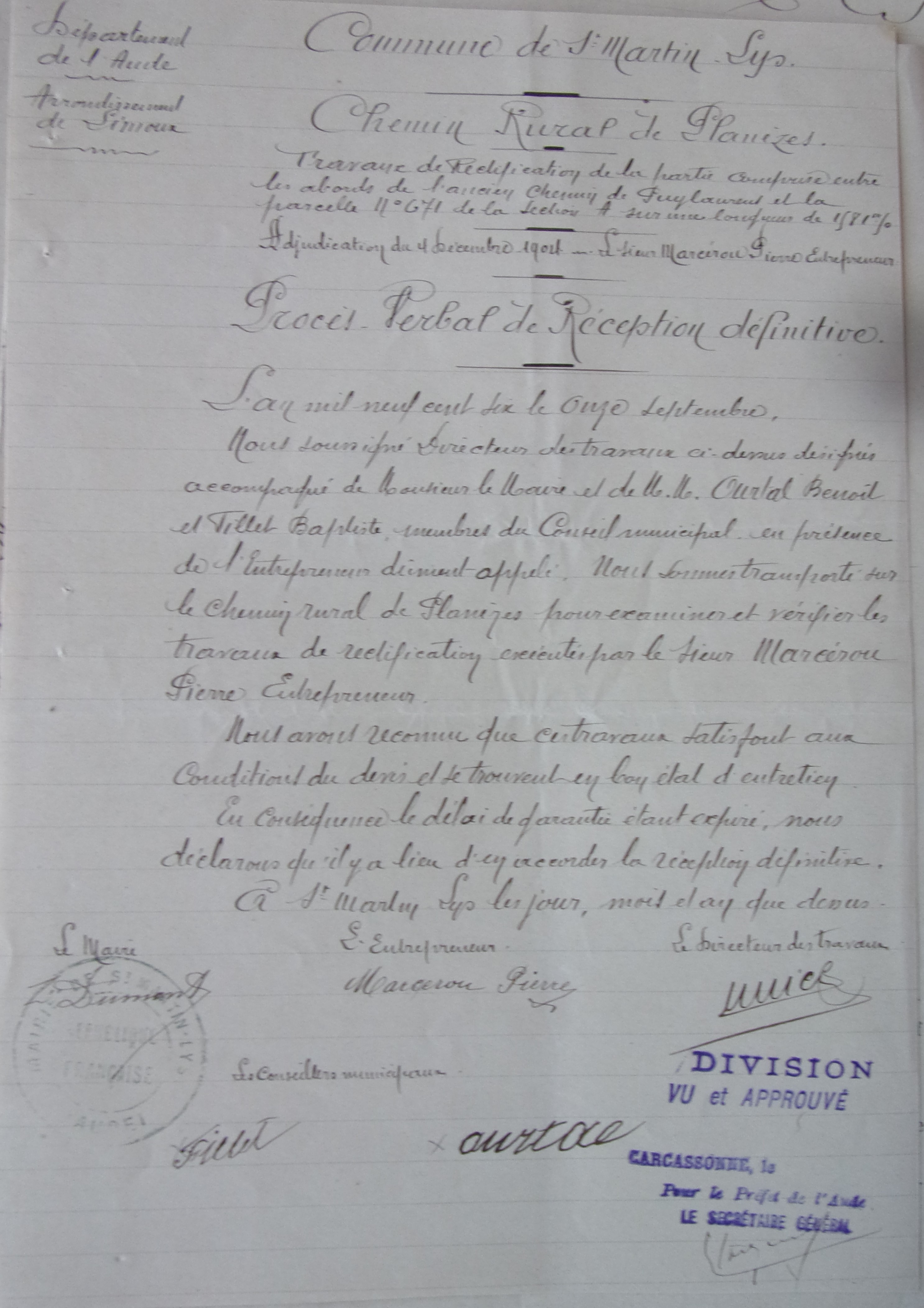 19060911 Procès verbal de réception définive Chemin rural de Planèzes p1 100_8879
