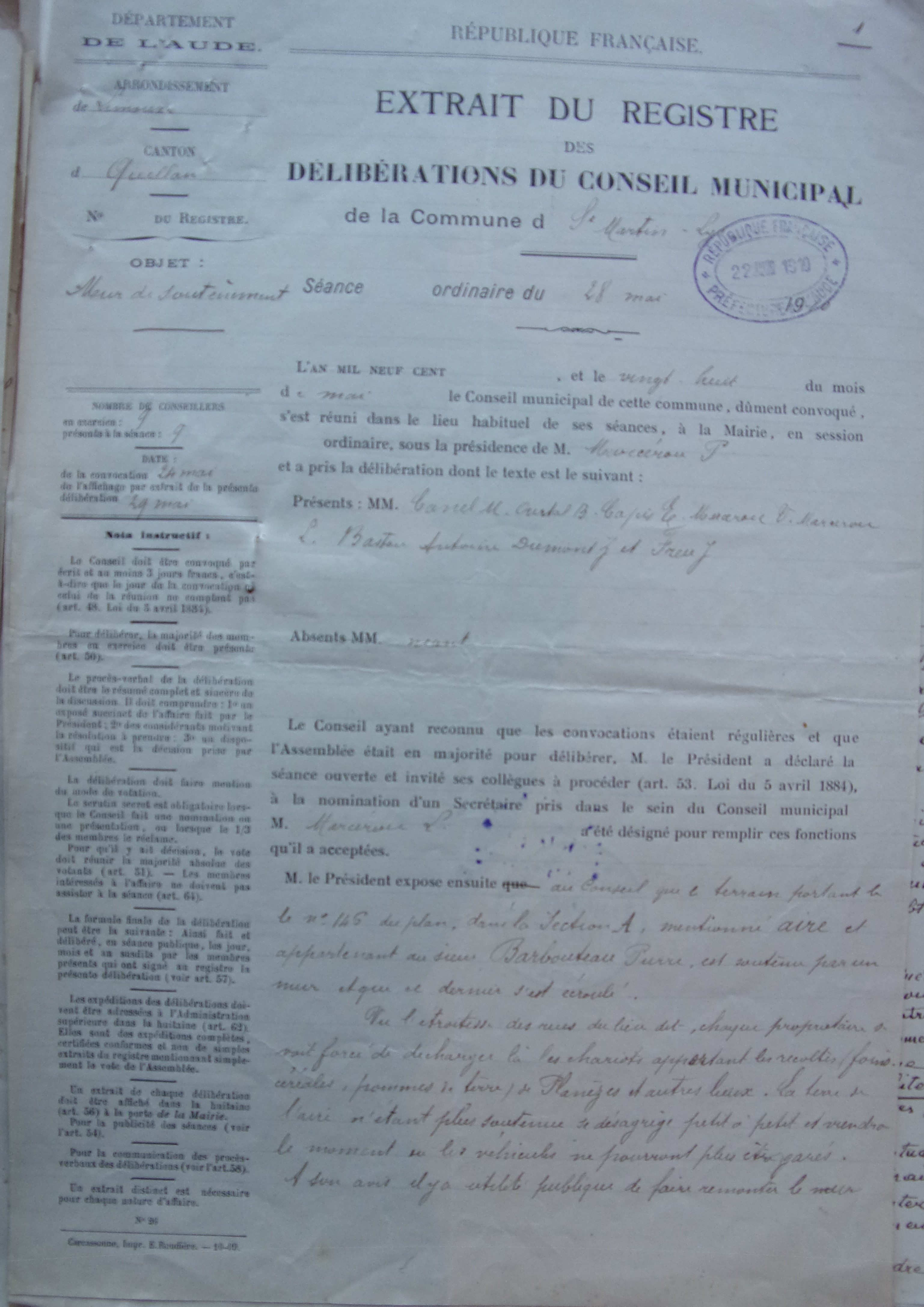 19100528 délibération conseil Mur de soutainement p1 100_4773