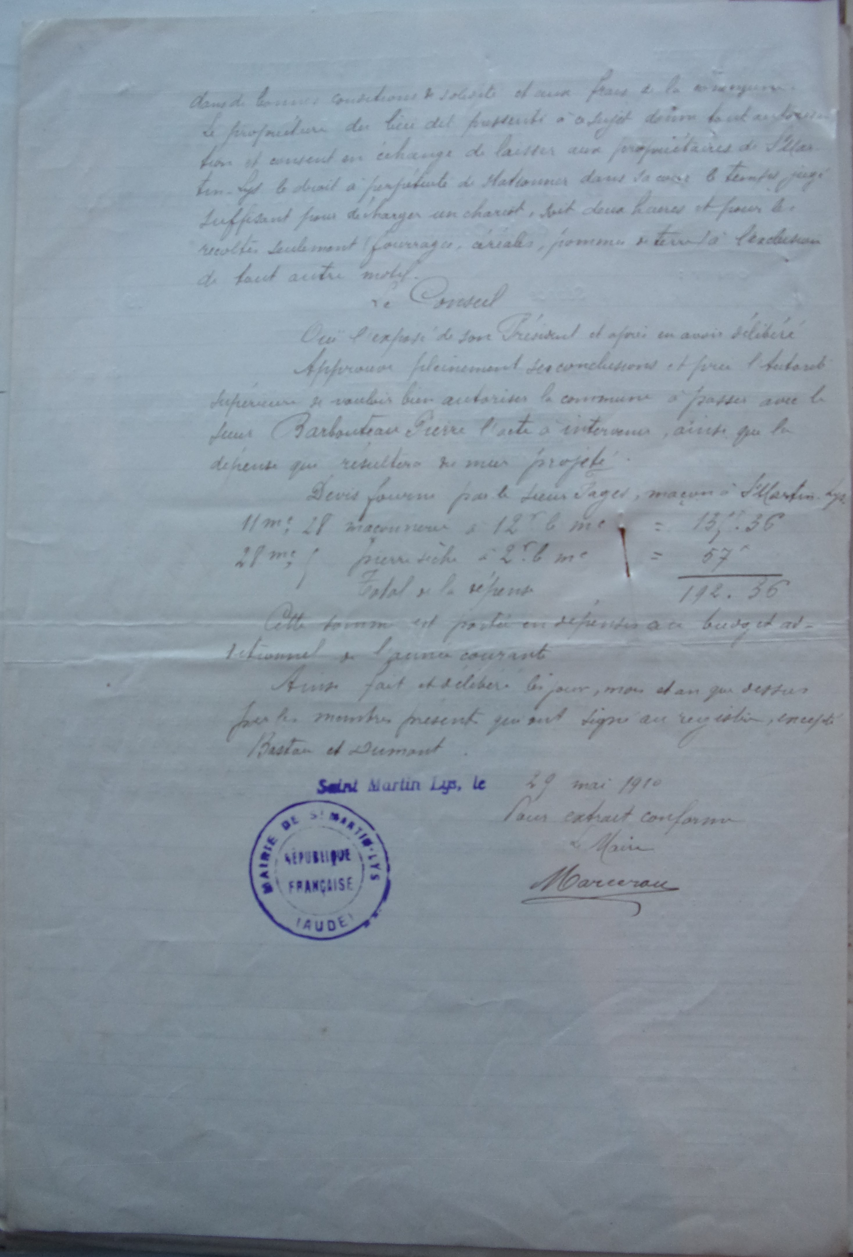 19100528 délibération conseil Mur de soutainement p2 100_4774