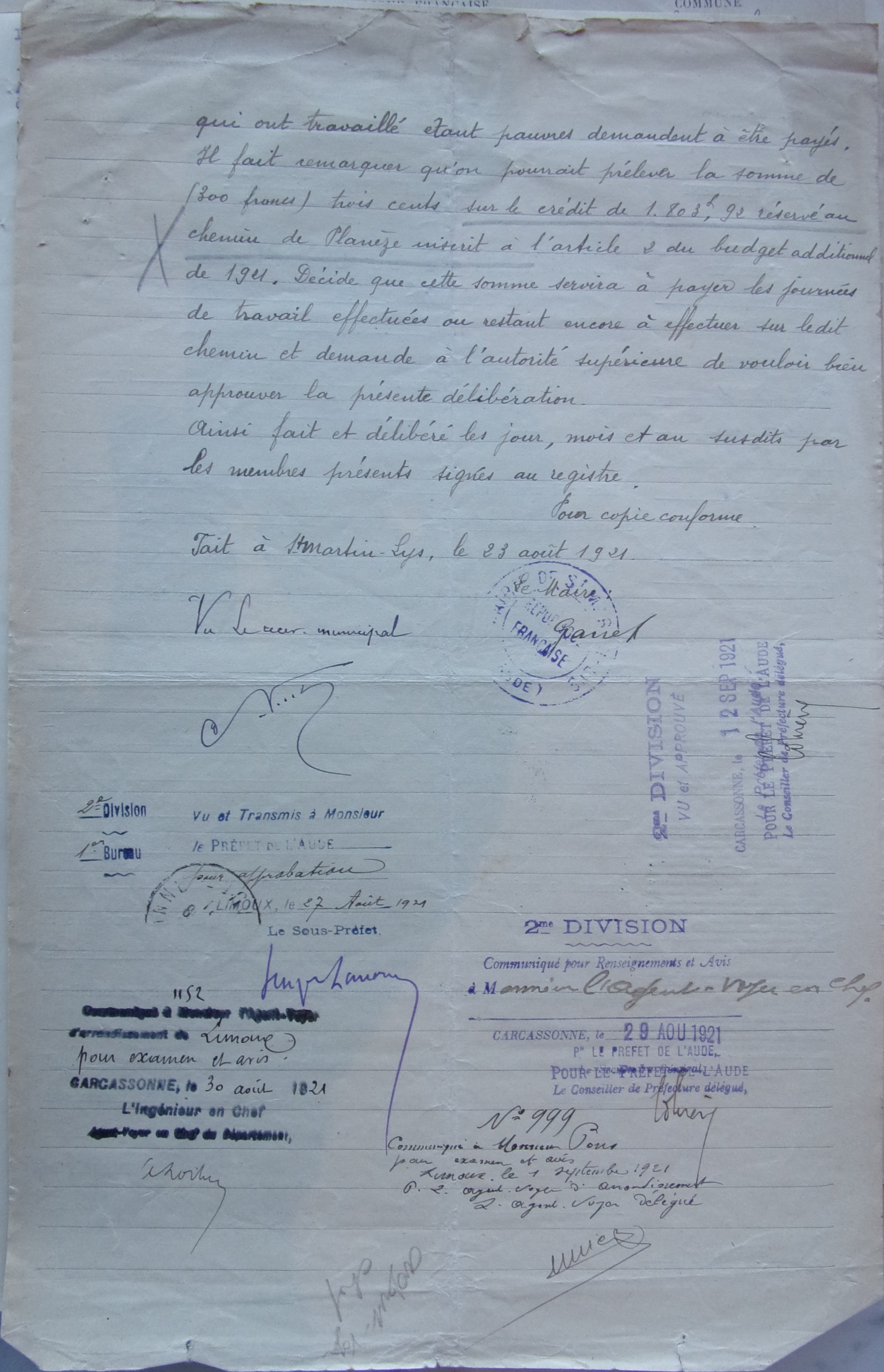 19210822 délibération conseil Demande de crédit pour réparer le chemin de Planèze p2 100_4917