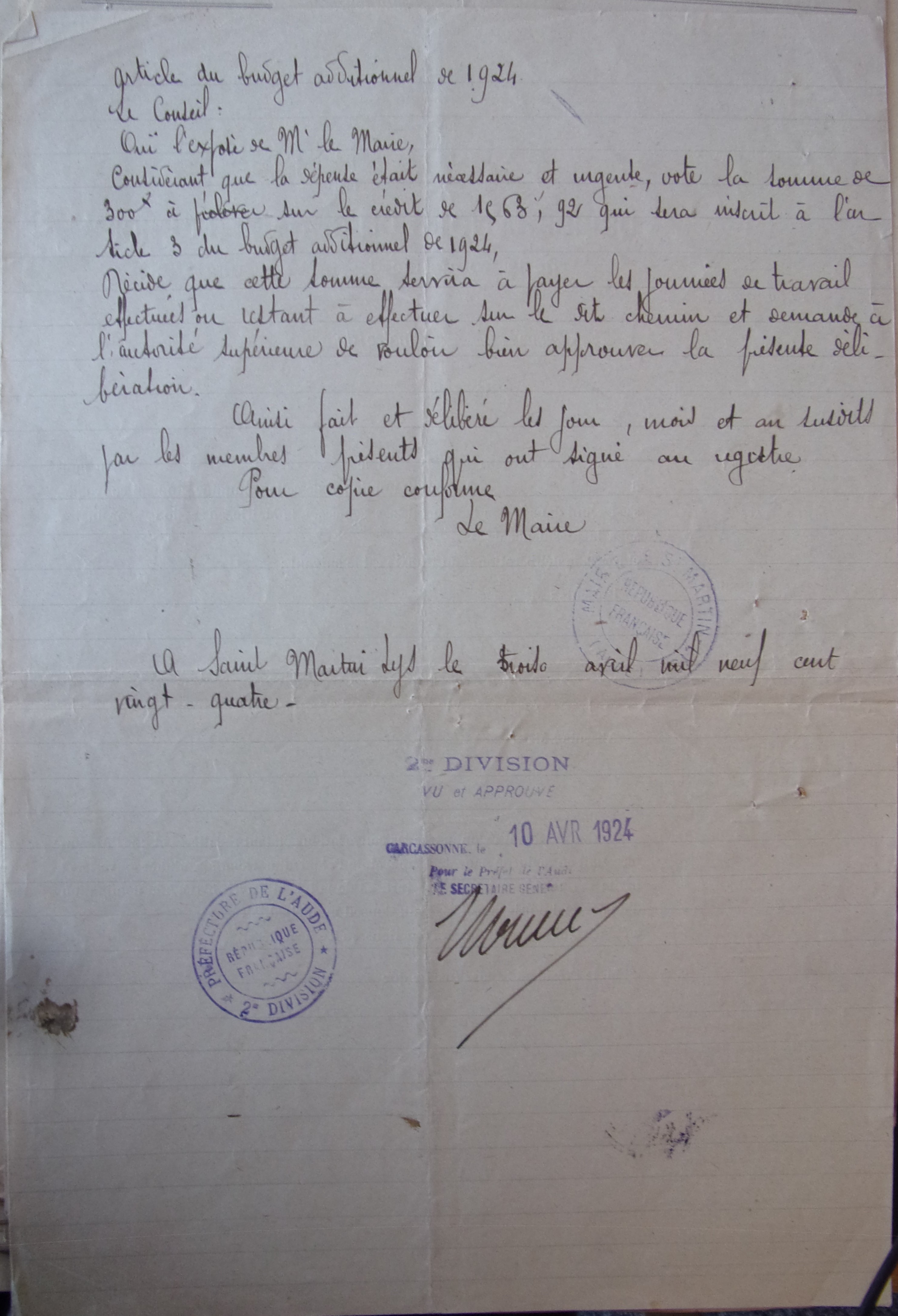 19240401 délibération conseil Demande de crédit pour réparer le chemin de planèze pd2 100_9005