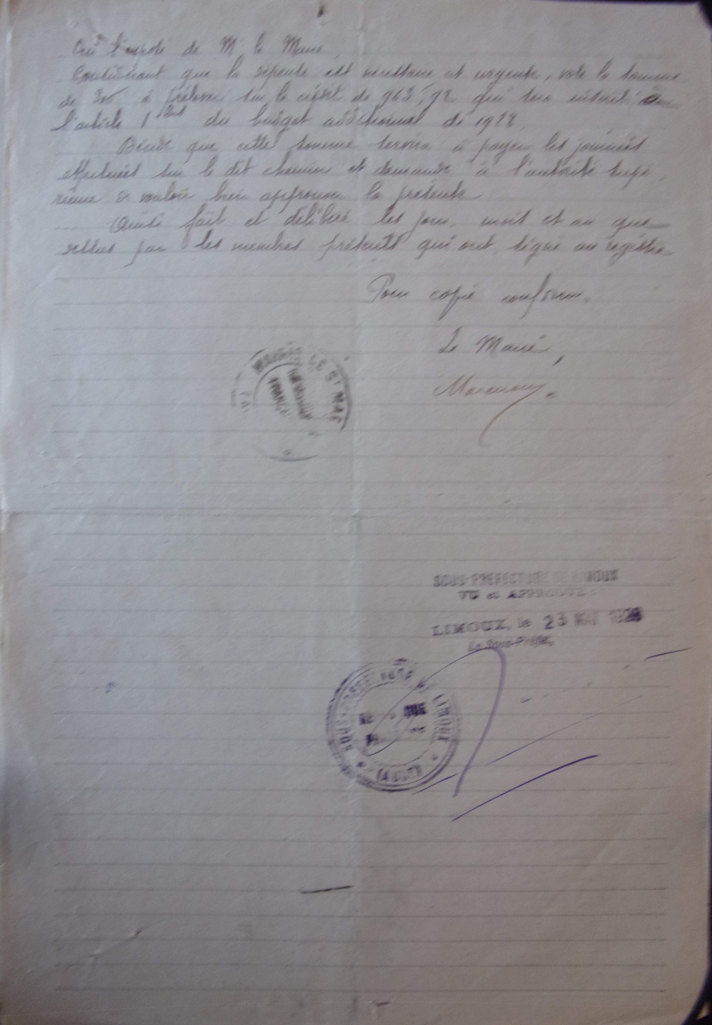 19280515 délibération conseil Demande de crédit pour Réparation du chemin de planèze p2 100_9009