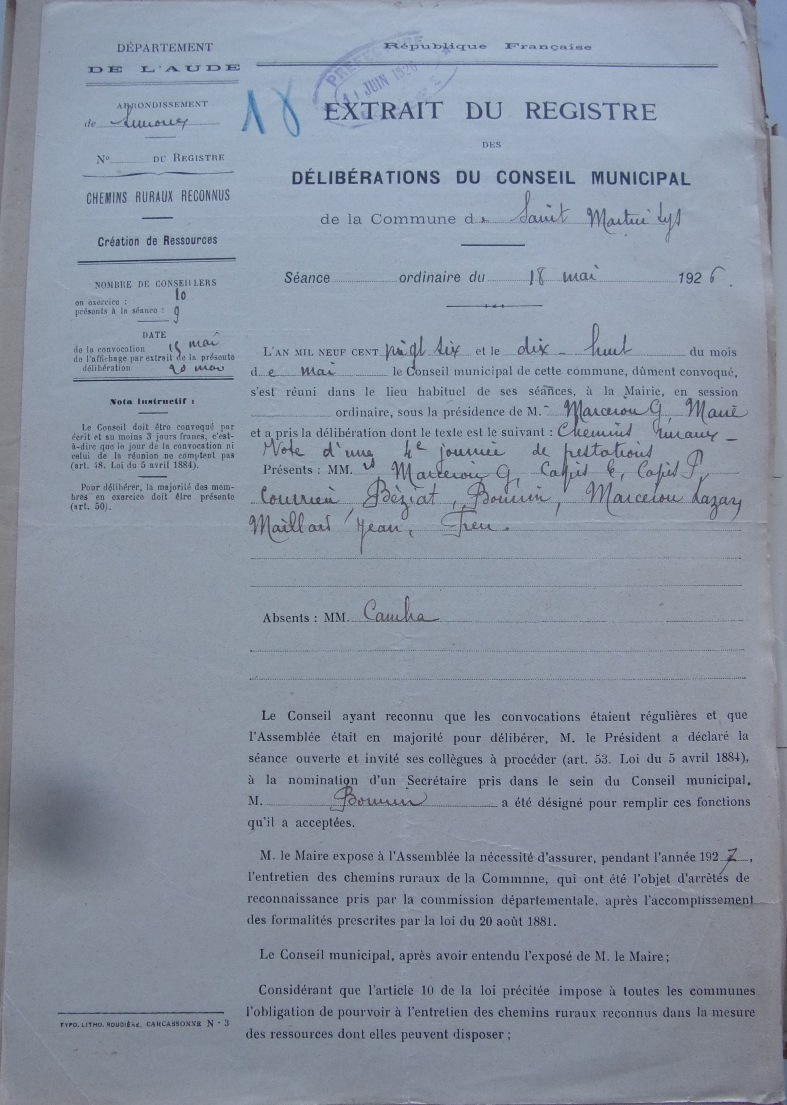 19260518 délibération conseil Taxe pour chemin vicinaux P1 100_9069