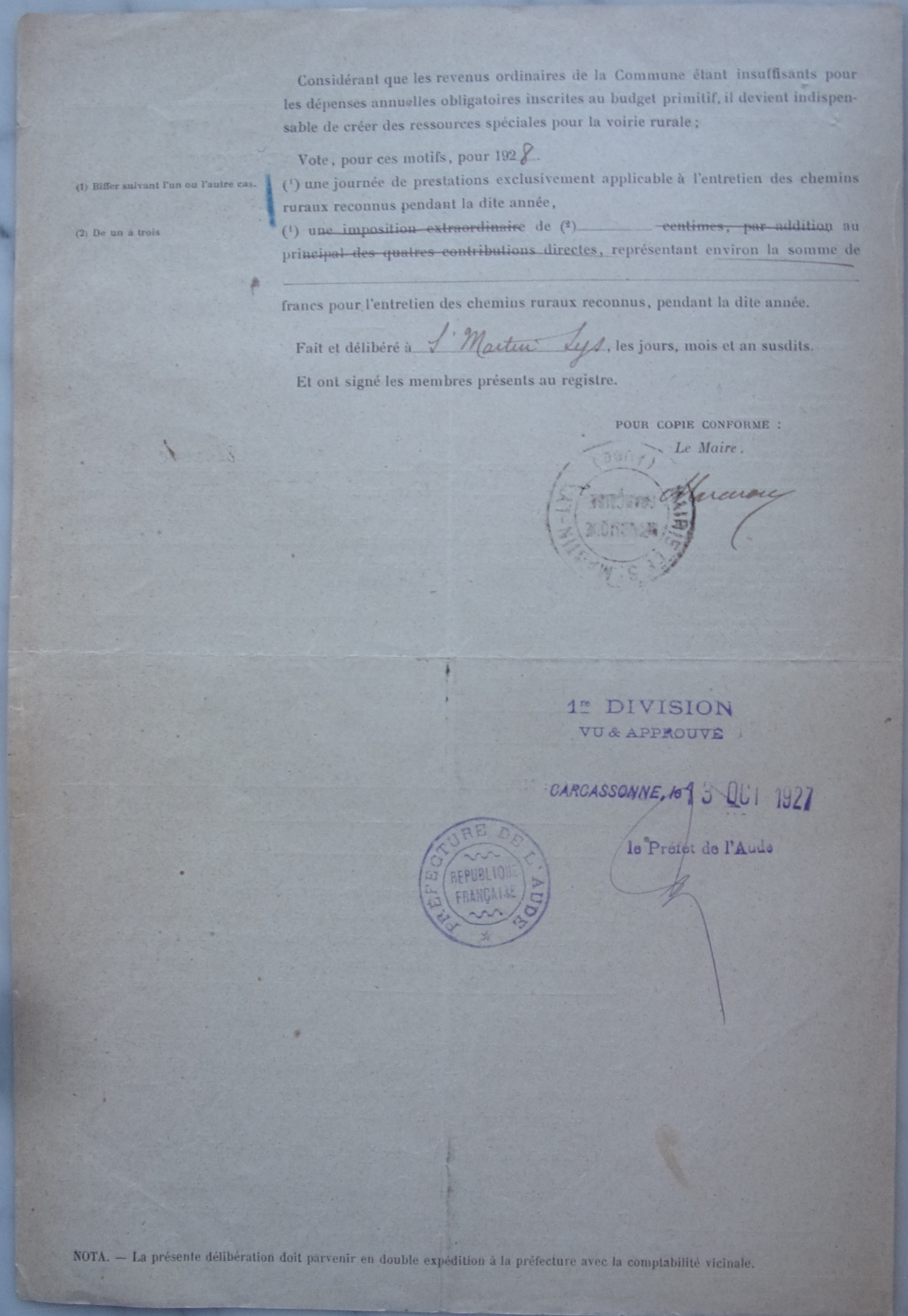 19270530 délibération conseil Taxe pour chemin vicinaux Pd2 100_9064