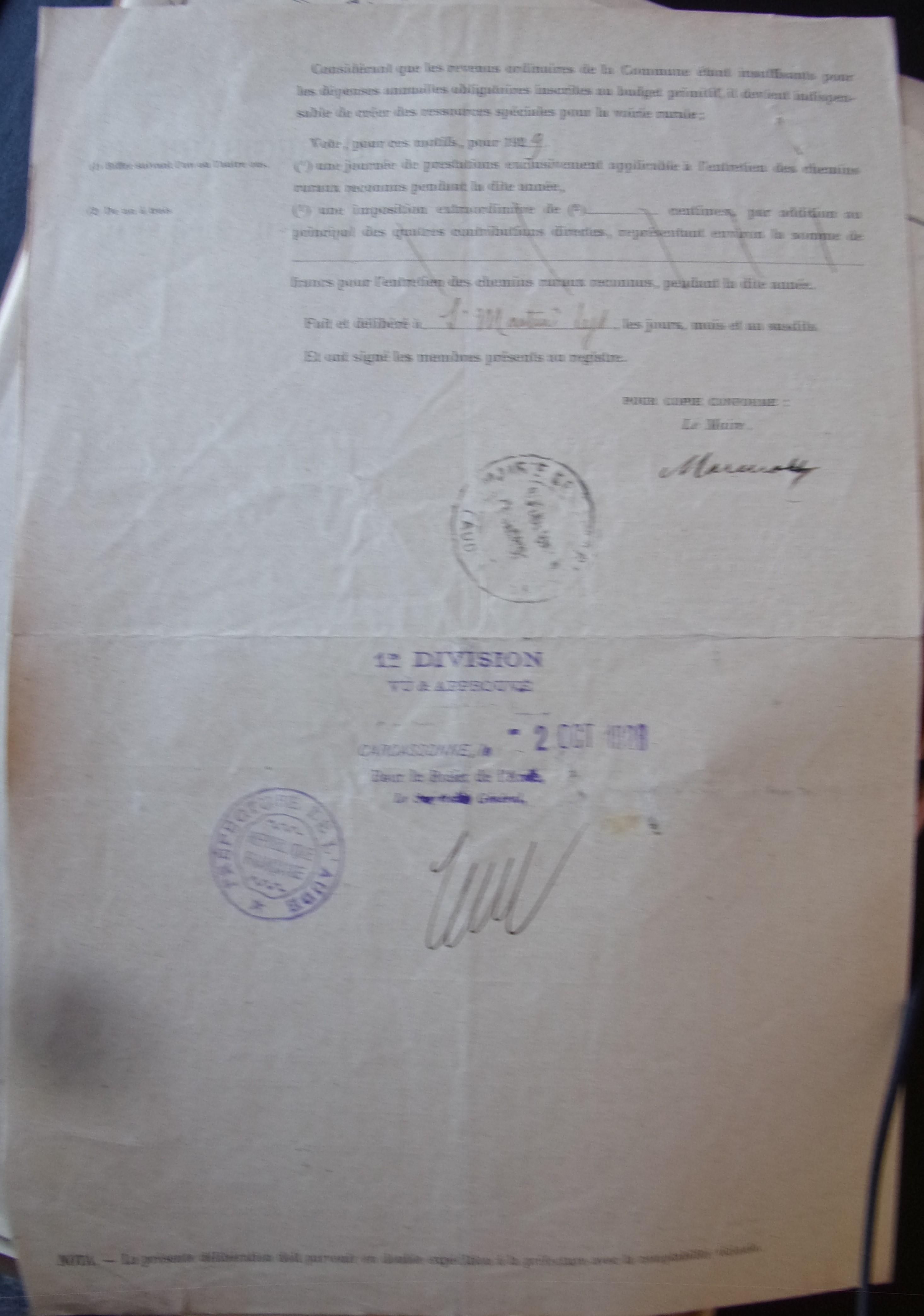 19280520 délibération conseil Taxe pour chemin vicinaux Pd2 100_9062