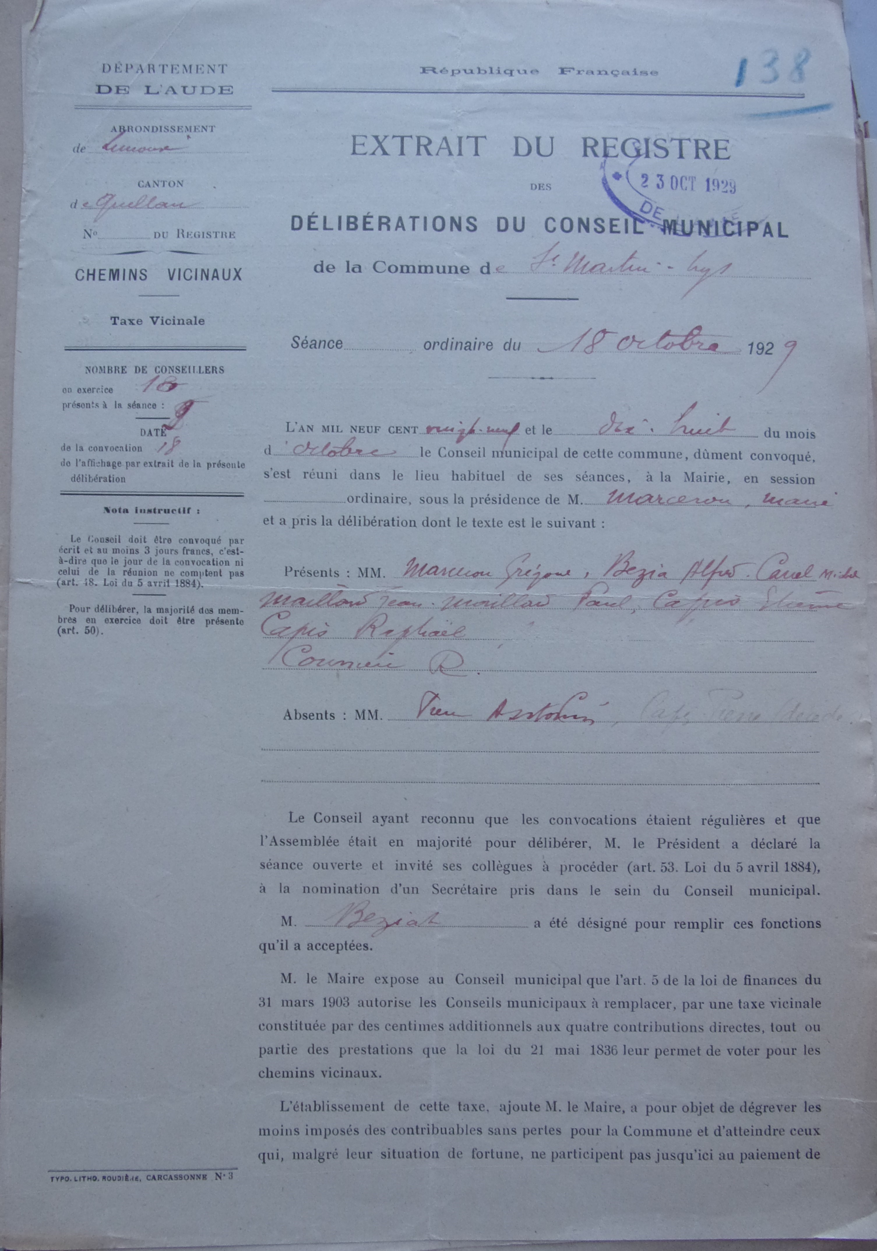 19291018 délibération conseil Taxe pour chemin vicinaux P1 100_9067