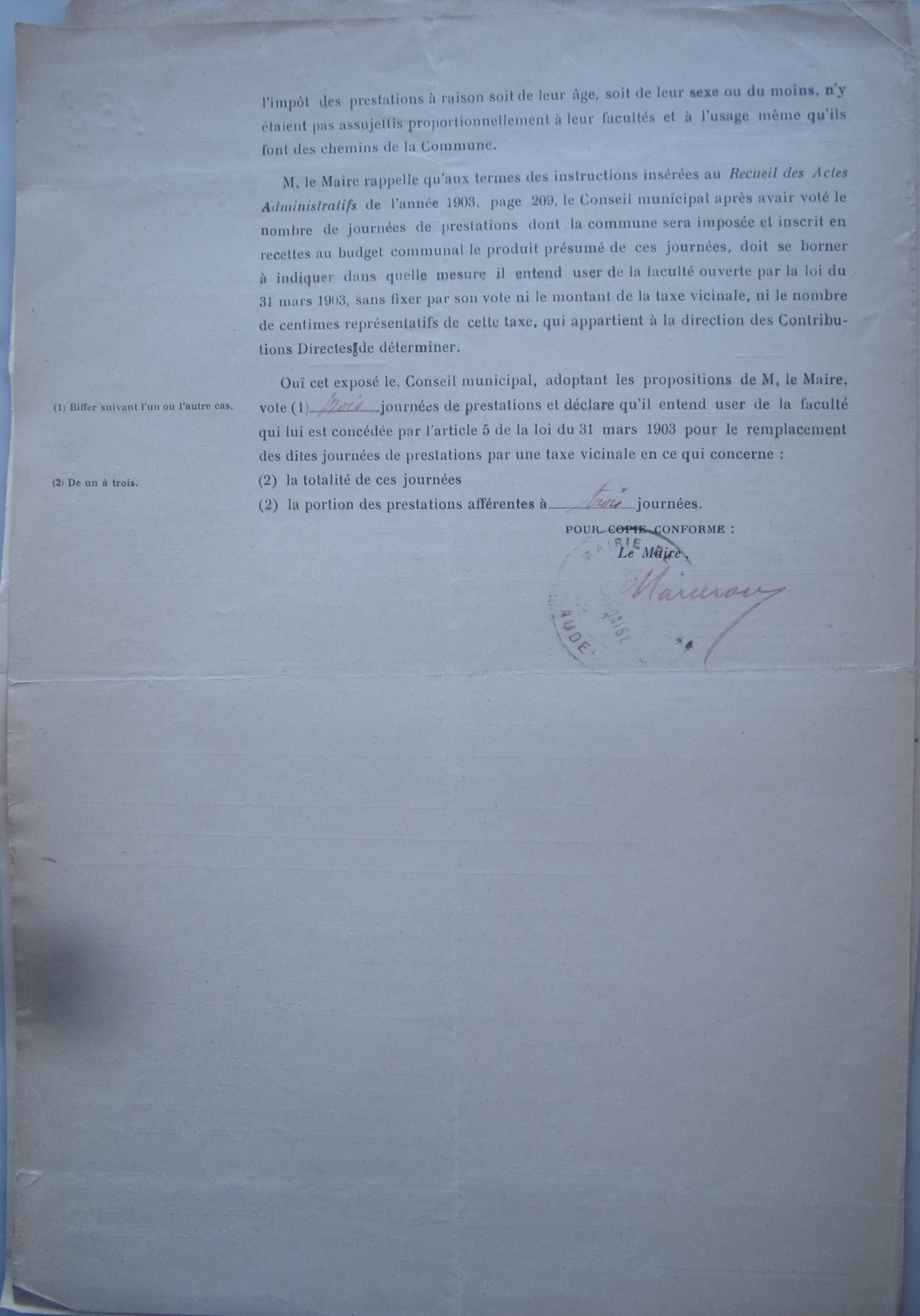 19291018 délibération conseil Taxe pour chemin vicinaux P2 100_9068