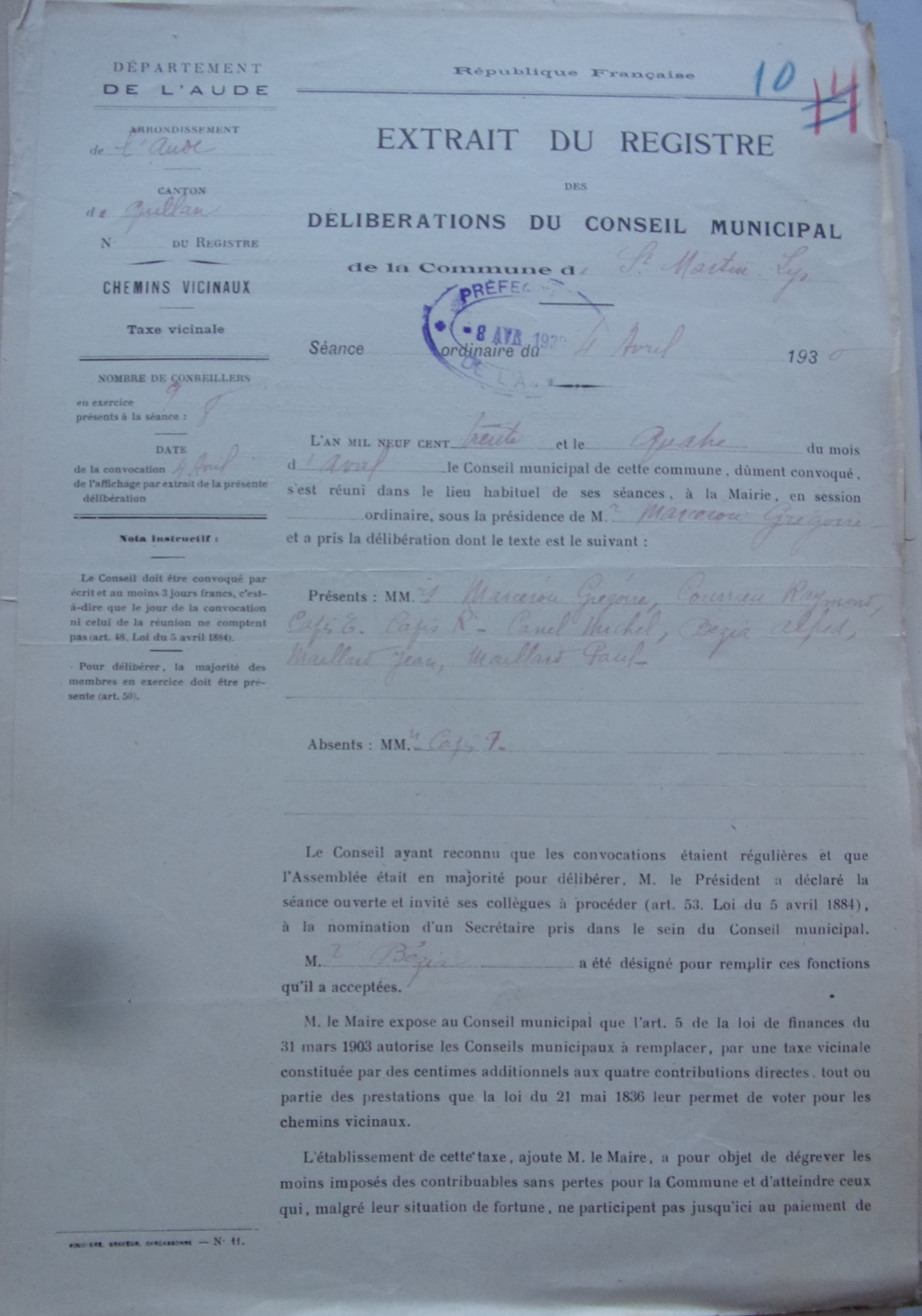 19300404 délibération conseil Taxe pour chemin vicinaux P1 100_9065