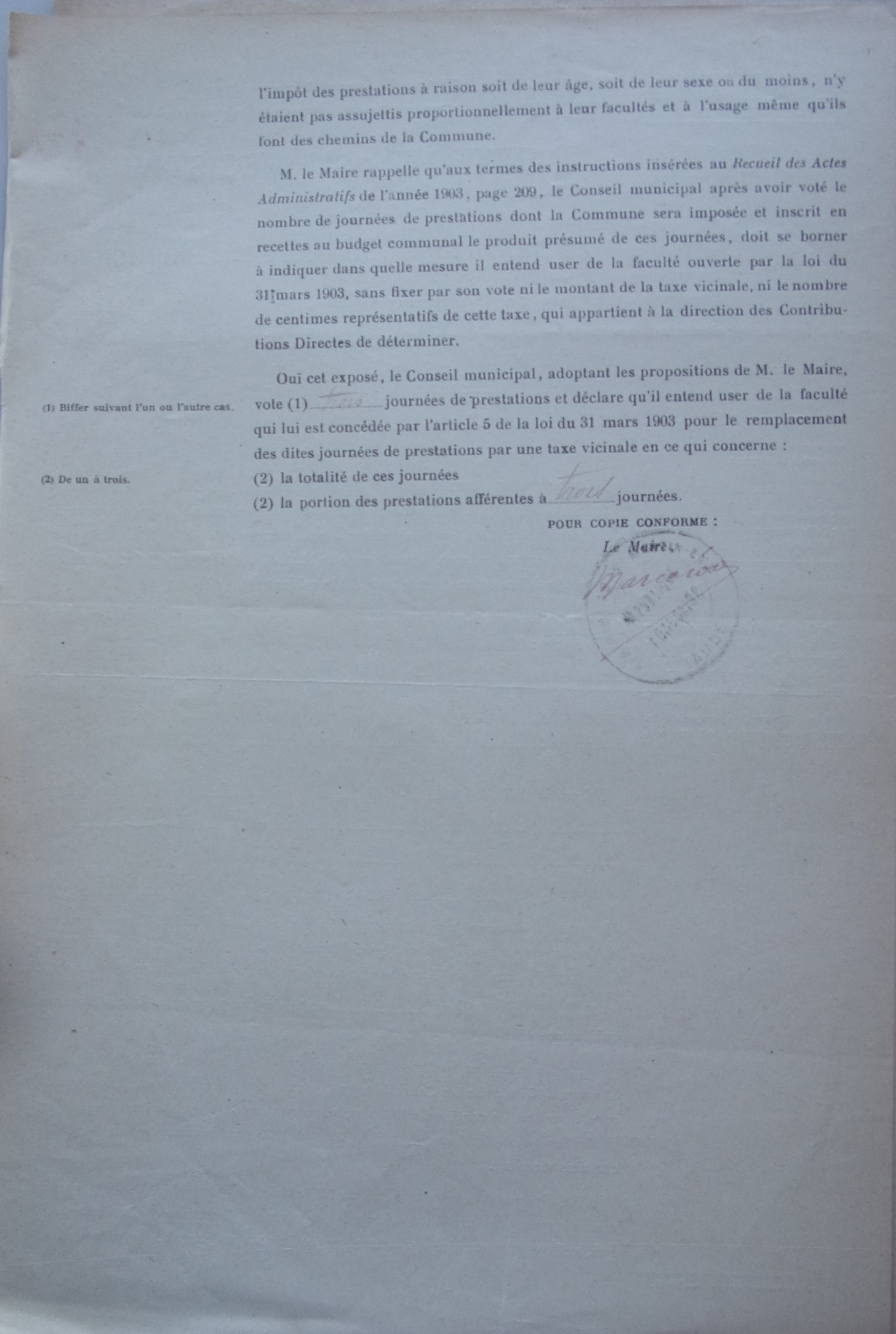 19300404 délibération conseil Taxe pour chemin vicinaux P2 100_9066