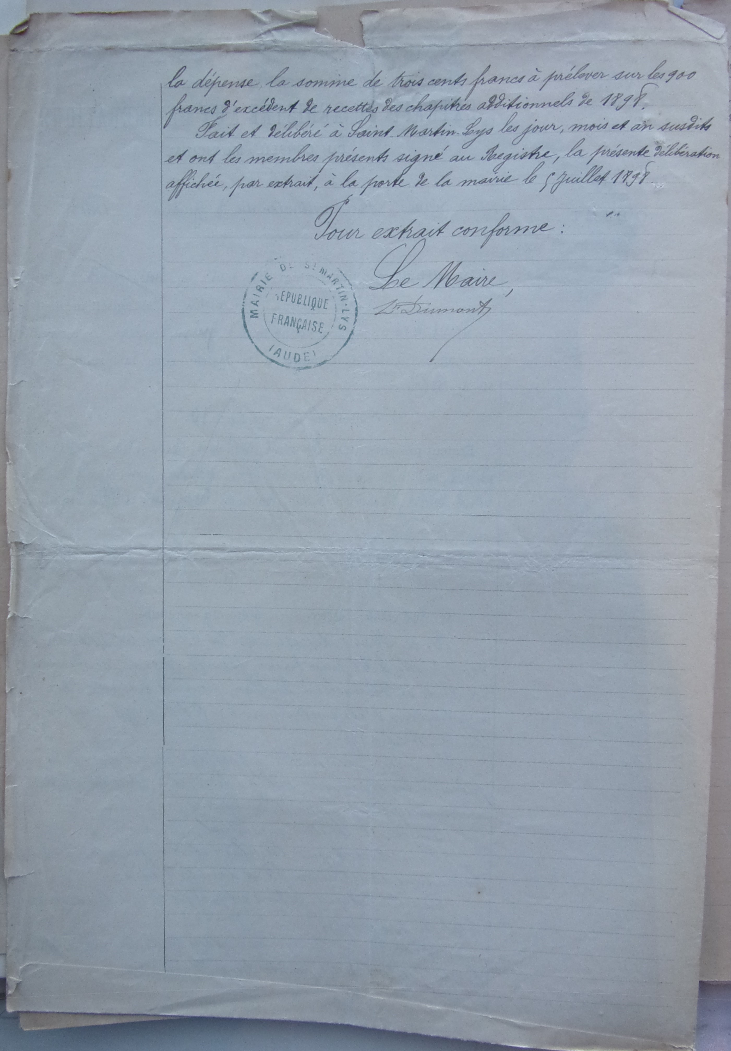 03 juillet 1898 - Délibération du Conseil Municipal - Construction d'une citerne à Planèzes p2