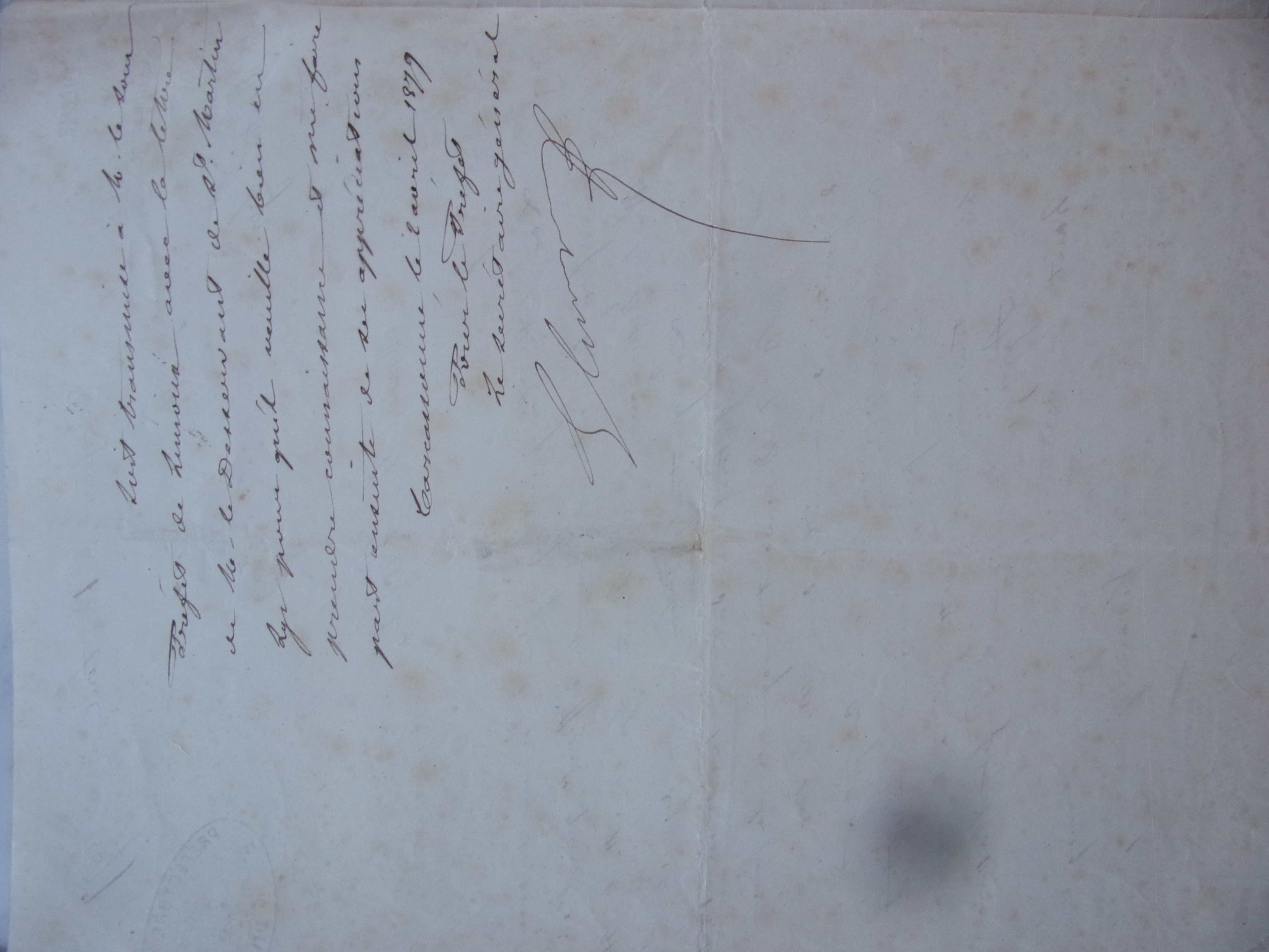02 avril 1879 - Transmission au Sous-Préfet des courrier ci-dessus