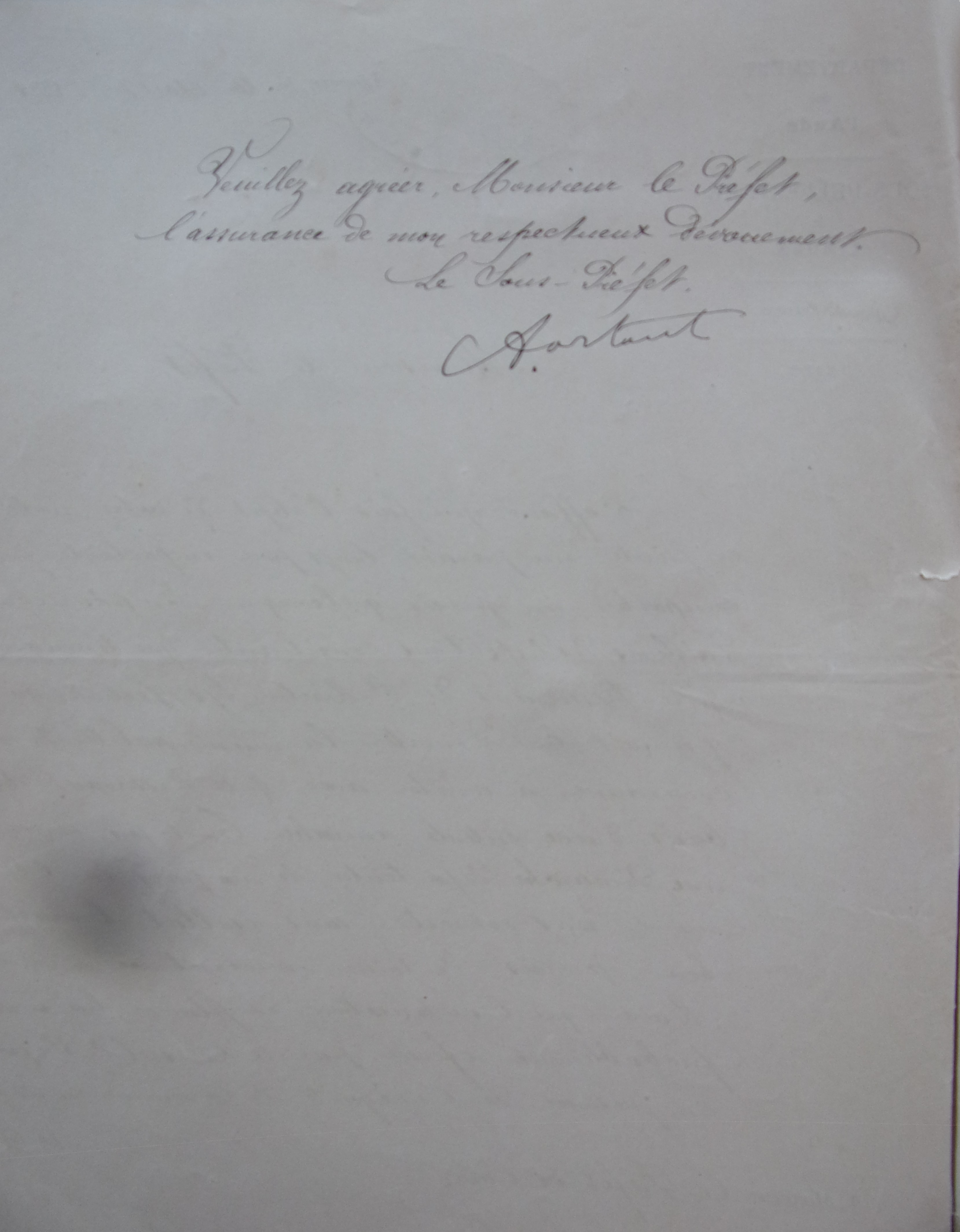 20 août 1881 - Lettre du Sous-Préfet au Préfet demandant autorisation d'indiquer au Maire que l'autorisation de plaider lui serait surement refusée p2